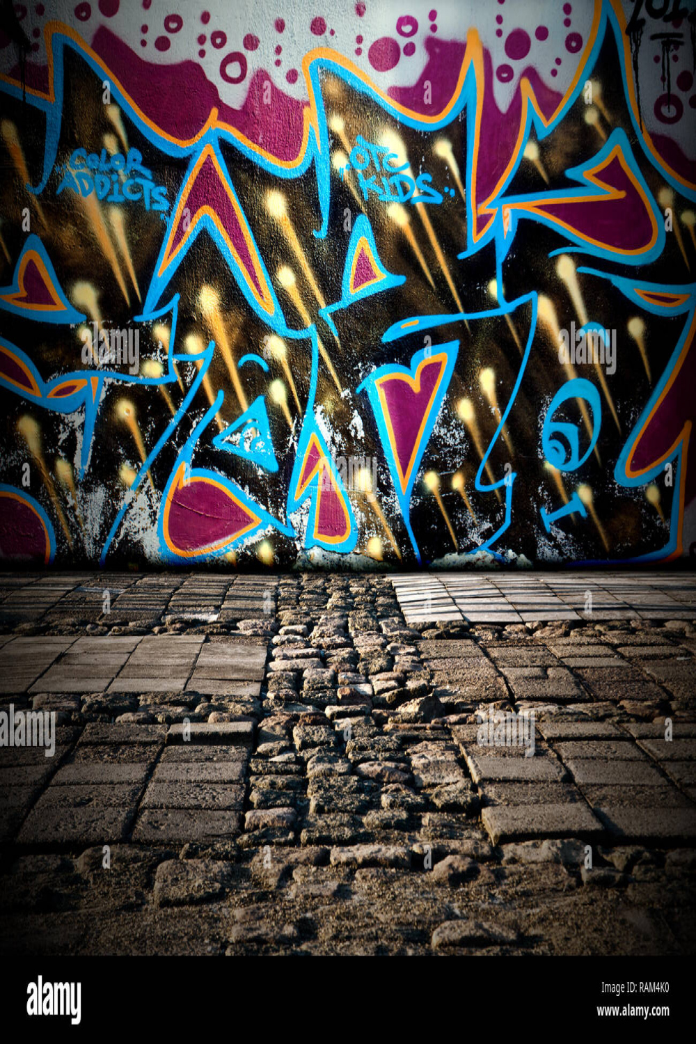 Abstract Graffiti Wall Room Interior Stage Background Stock Photo