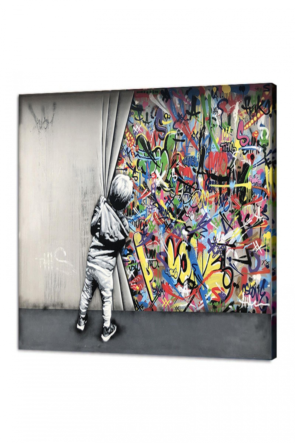 Abstract Pictures Ready to Hang Graffiti Art Paintings on the Wall Posters  Prints Kids Behind The Curtain Home Decor xcm(xin) With Frame