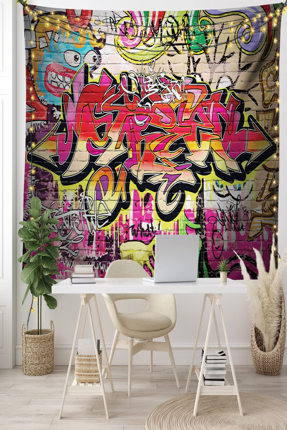 Ambesonne Brick Wall Tapestry, Graffiti on Urban Street Art Spray Paint  Tagger Underground Theme Print, Wide Wall Hanging for Bedroom Living Room