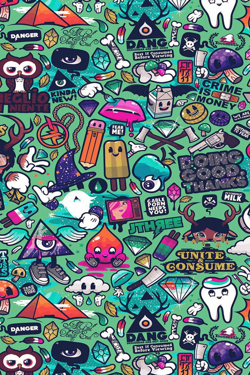 Art Work Pattern Illustration Graffiti Green iPhone  Wallpaper