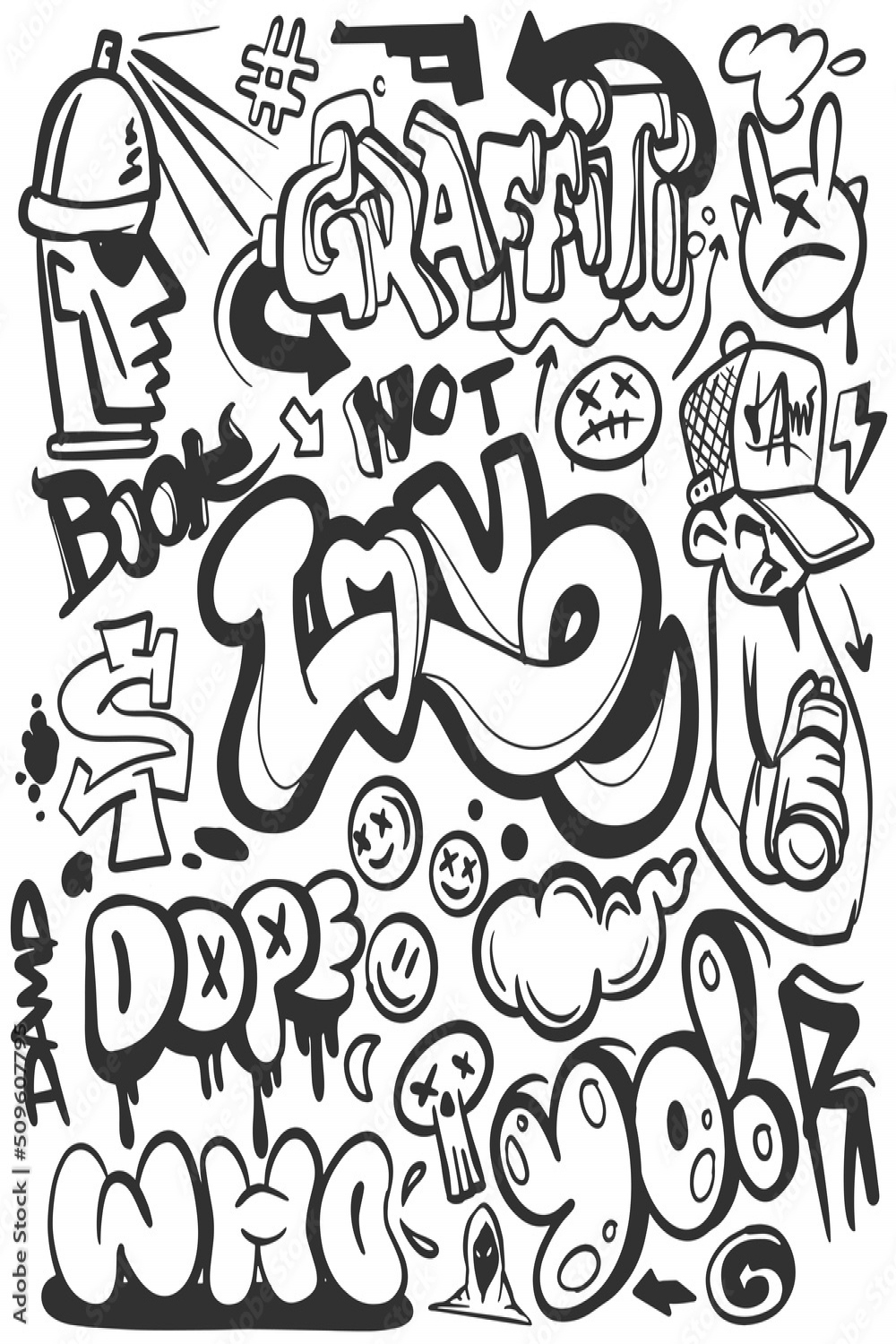 Background with a collection of graffiti drawings, Graffiti