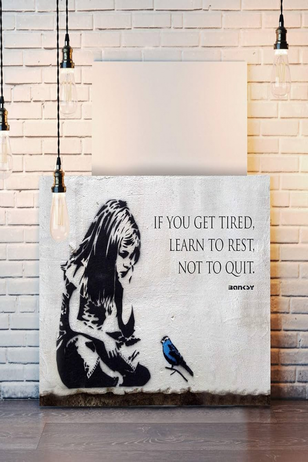 BANKSY GIRL BLUE BIRD QUOTE FRAMED CANVAS WALL ART PRINT ARTWORK