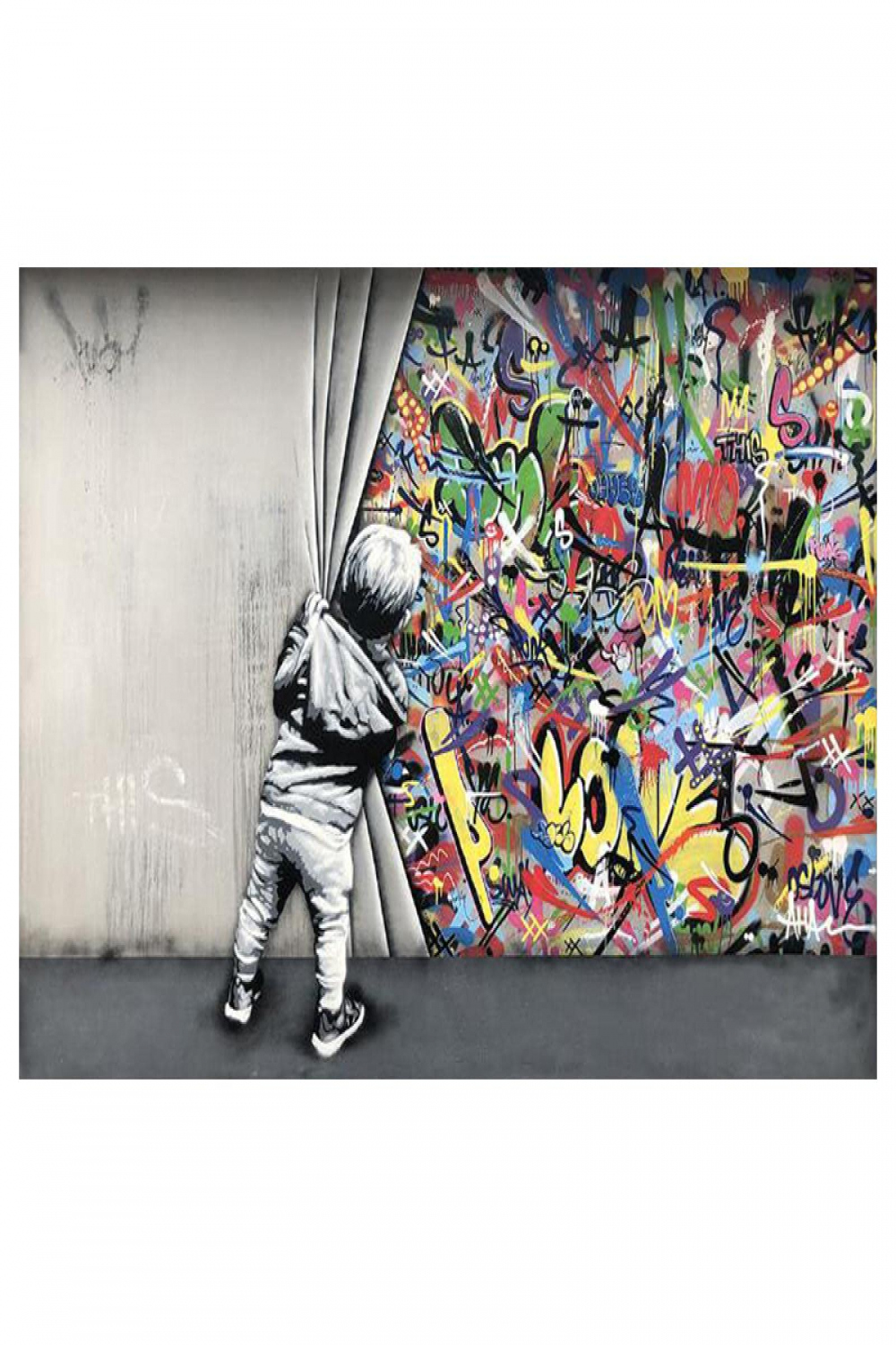 Banksy Graffiti Art Kids Lover Behind The Curtain Painitngs Wall Art Poster  and Prints Modern Street Art Pictures Home Decor  x  cm ( x