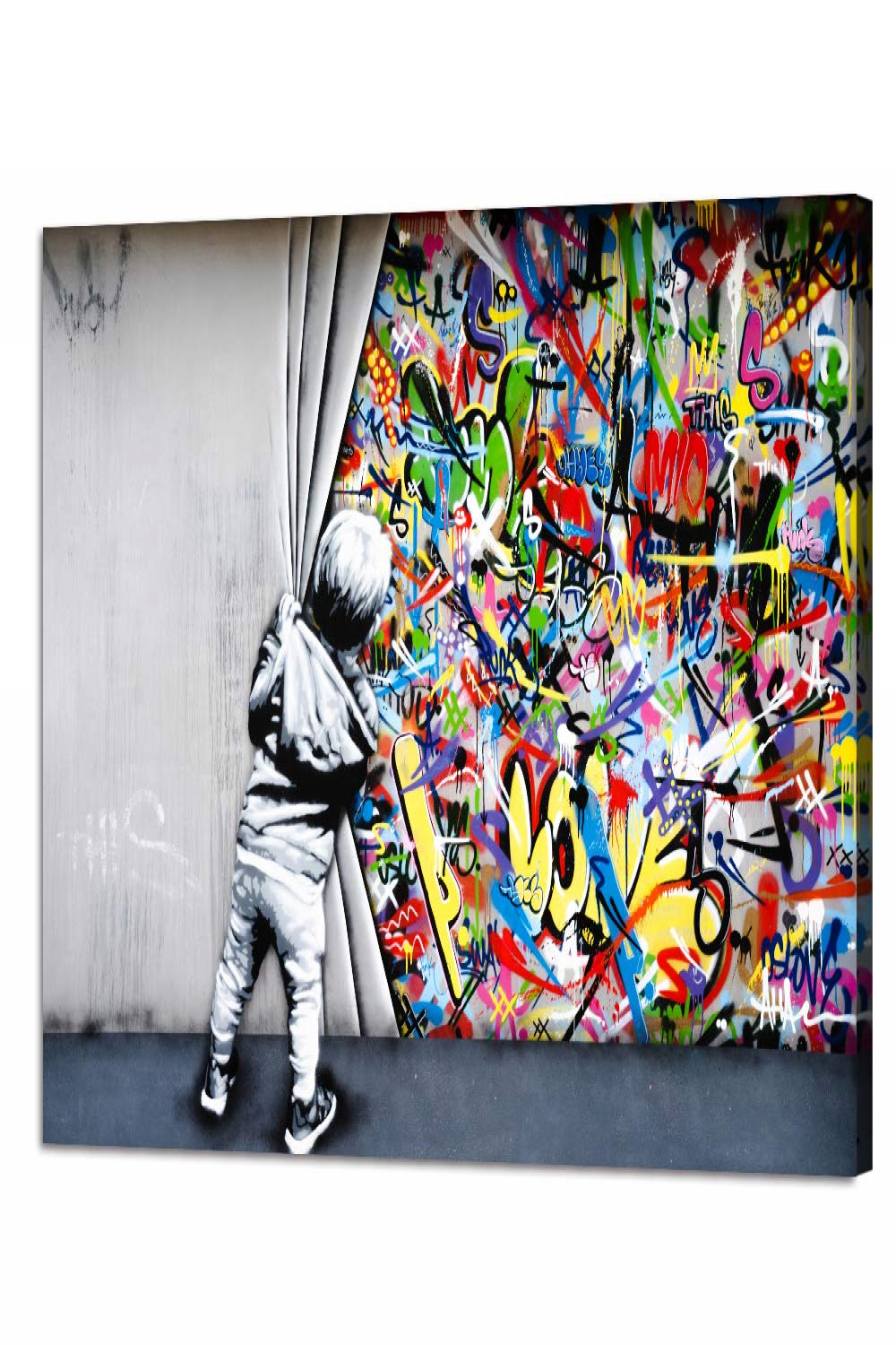 Banksy Graffiti Wall Art Behind The Curtain, Classic Street Art Print,  Colorful Pop Art Painting on Canvas, Posters and Pictures, Modern Home  Decor,