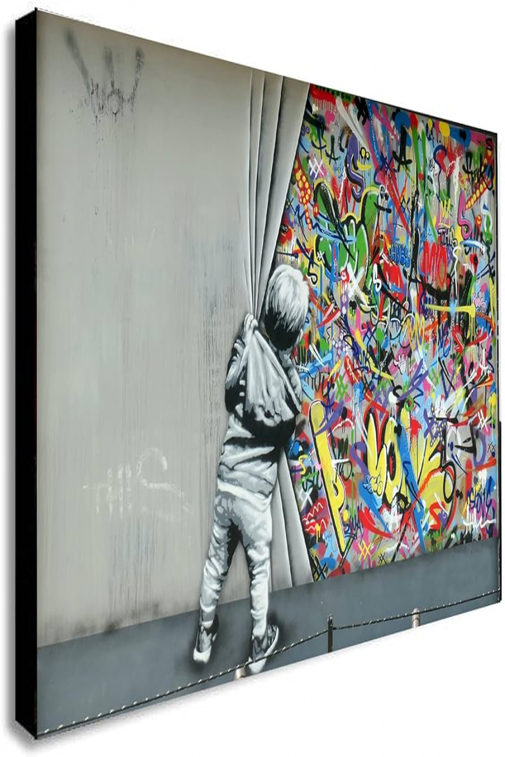 Banksy Style Little Boy Graffiti Canvas Art Print Framed Picture