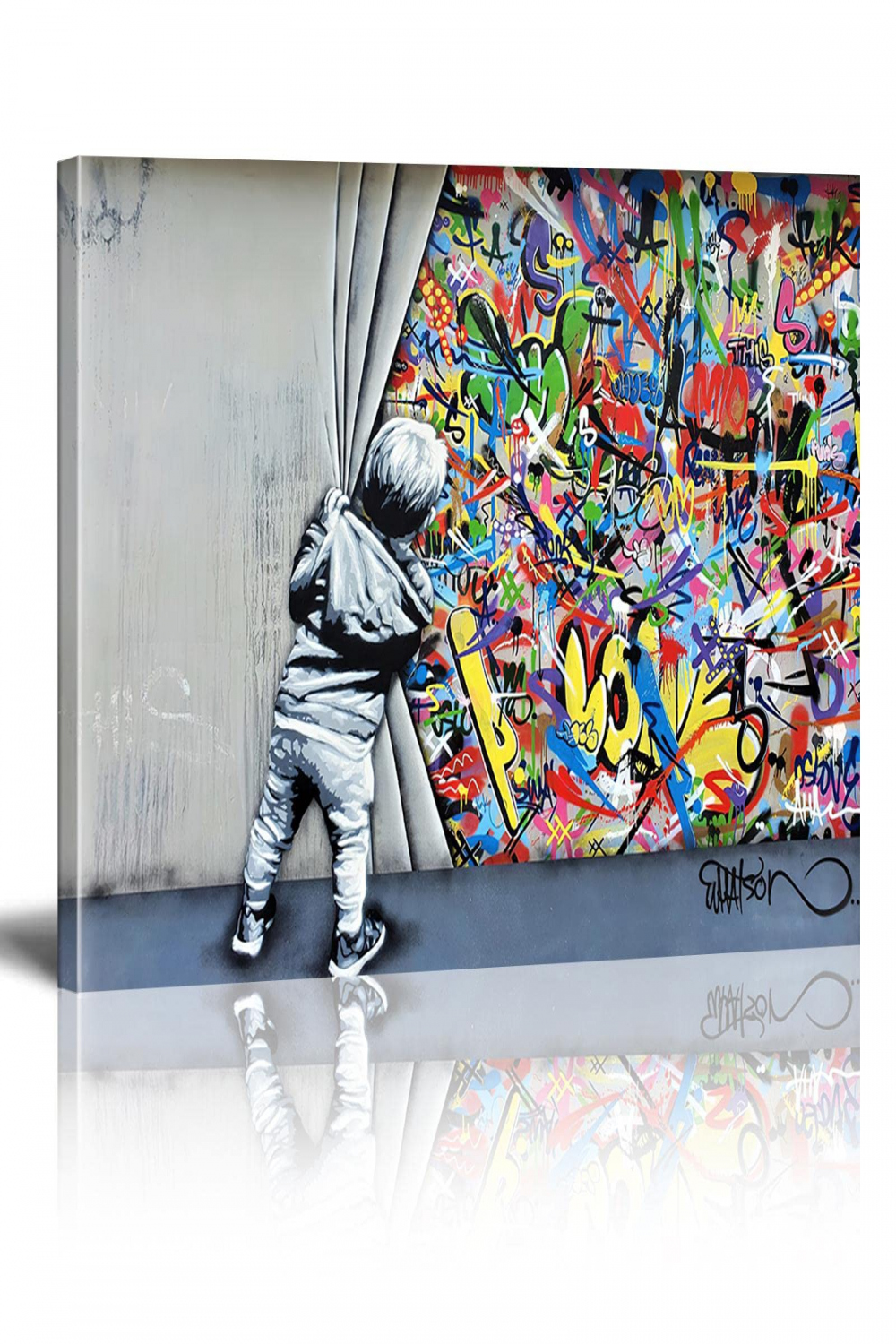 Banksy Wall Art Behind the Curtain Street Graffiti Art Large Canvas Prints  for Bedroom Home Decor Modern Giclée Artwork xcm(xinch) ungerahmt