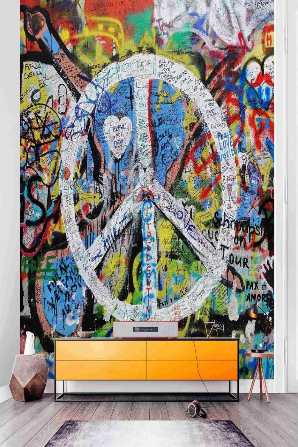 Bilderdepot Mustertapete Graffiti Optik Graffiti Wall Peace Sign Modern  Street Art Wanddeko, Glatt, Matt, (Inklusive Gratis-Kleister oder