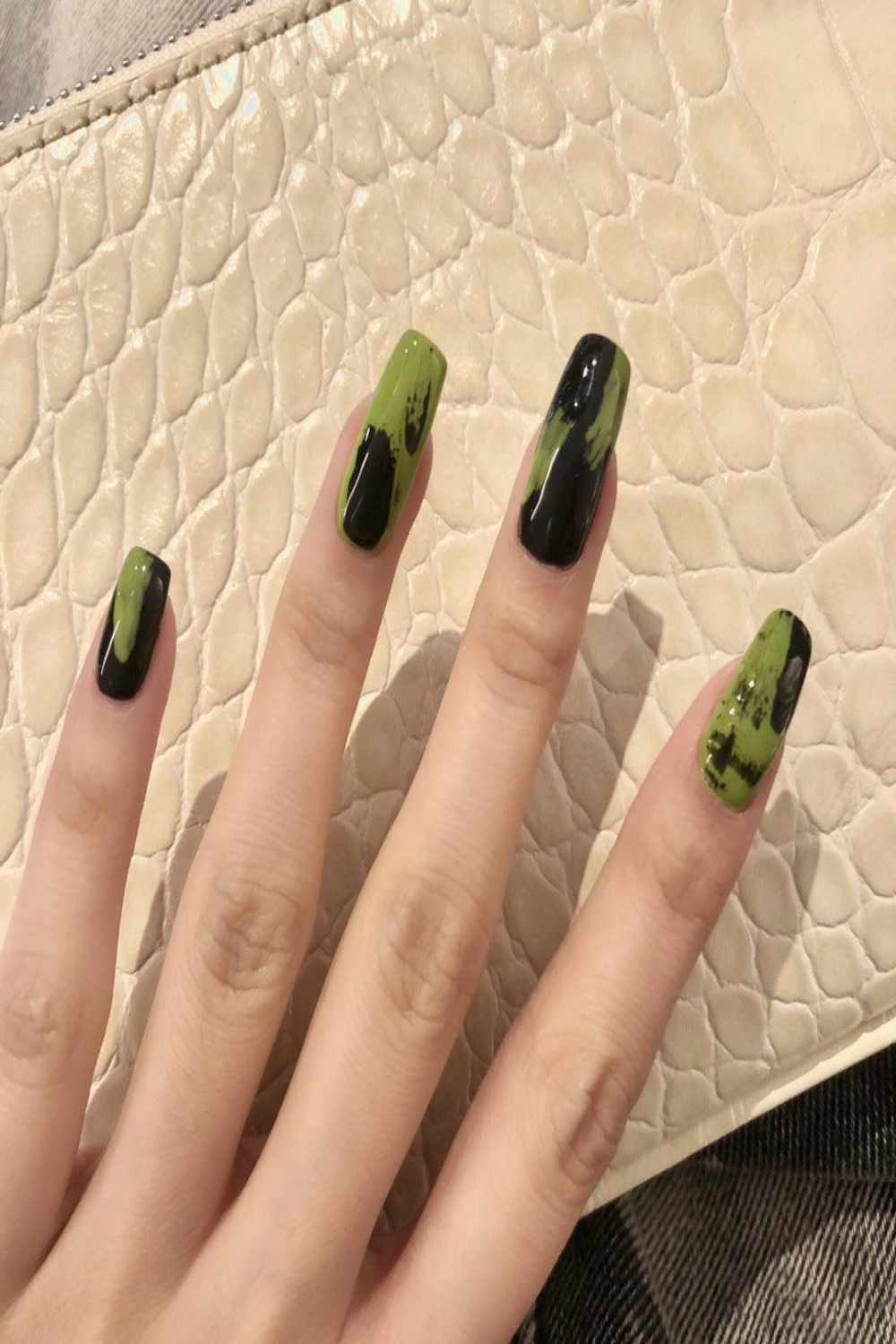 Black and Green Graffiti Medium Length Press-On Nails