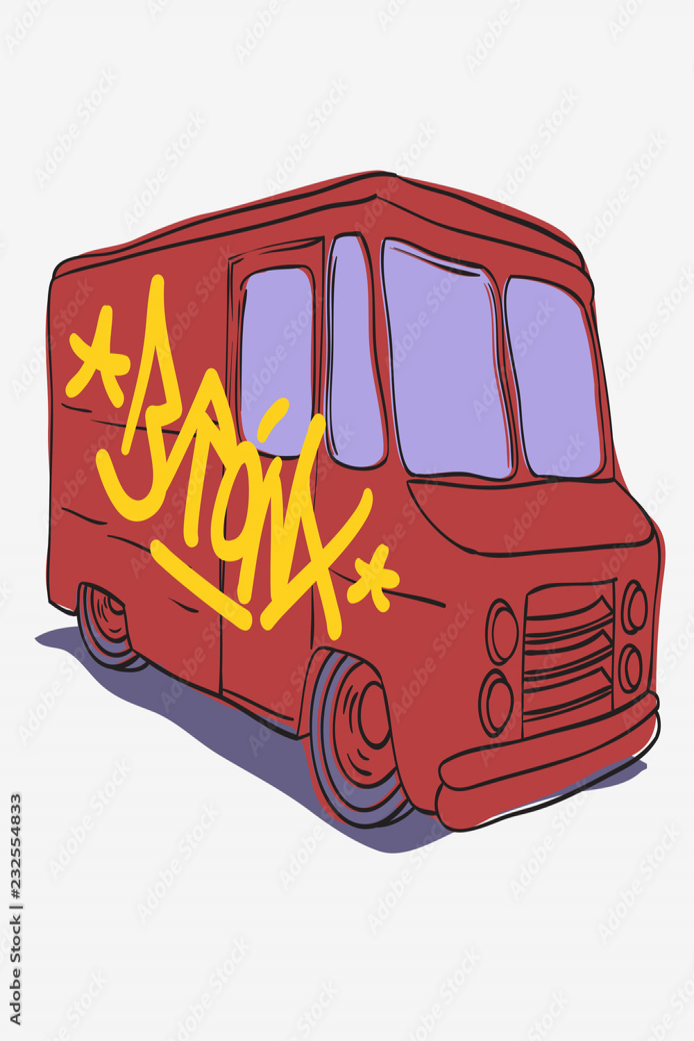 Bronx Graffiti Tagged Red American Delivery Truck Drawing Hand