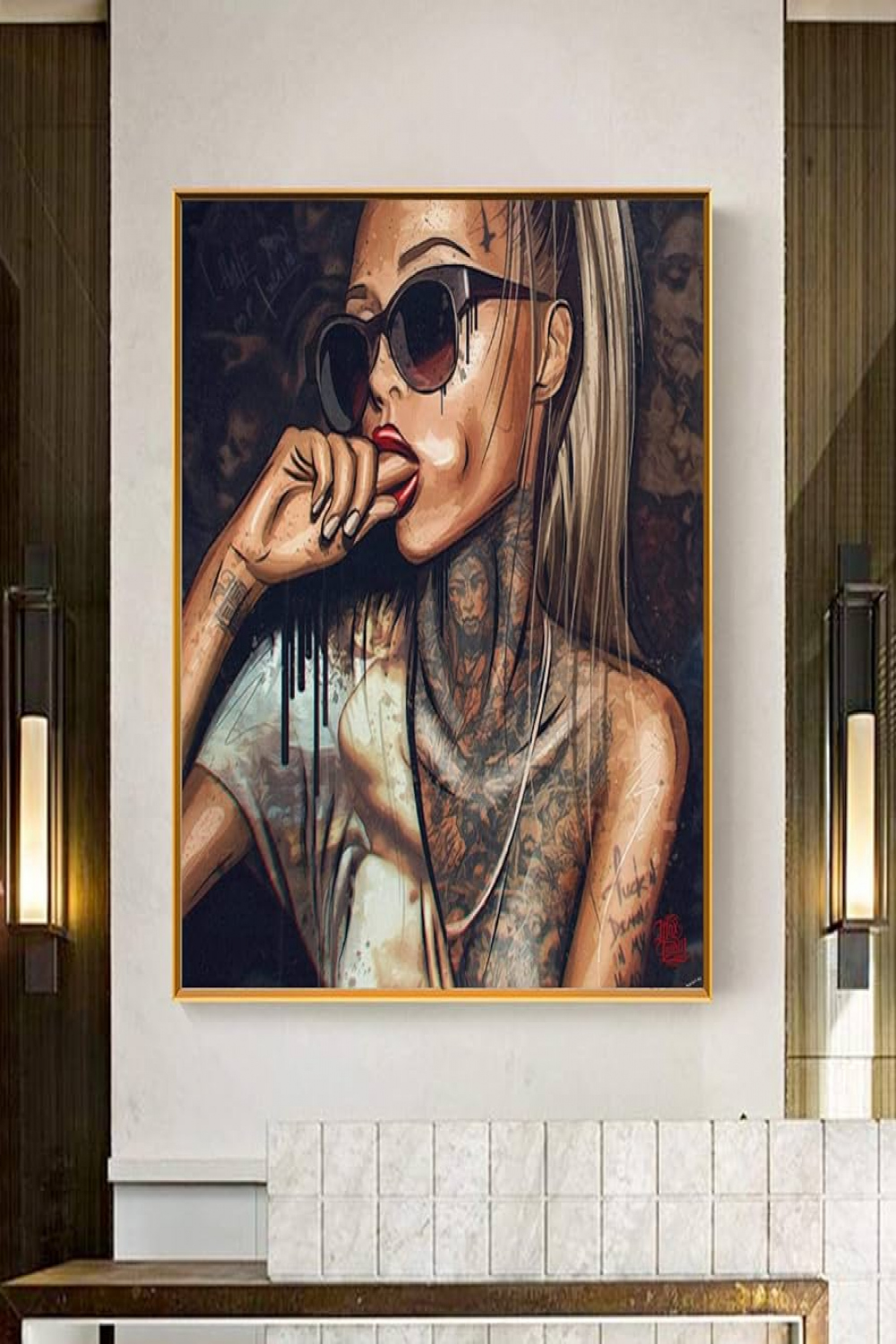 Canvas Painting Cool Girl Tattoo Pictures Art Abstract Modern Graffiti  Street Sex Women Portrait Wall Art for Room  x  cm Unframed