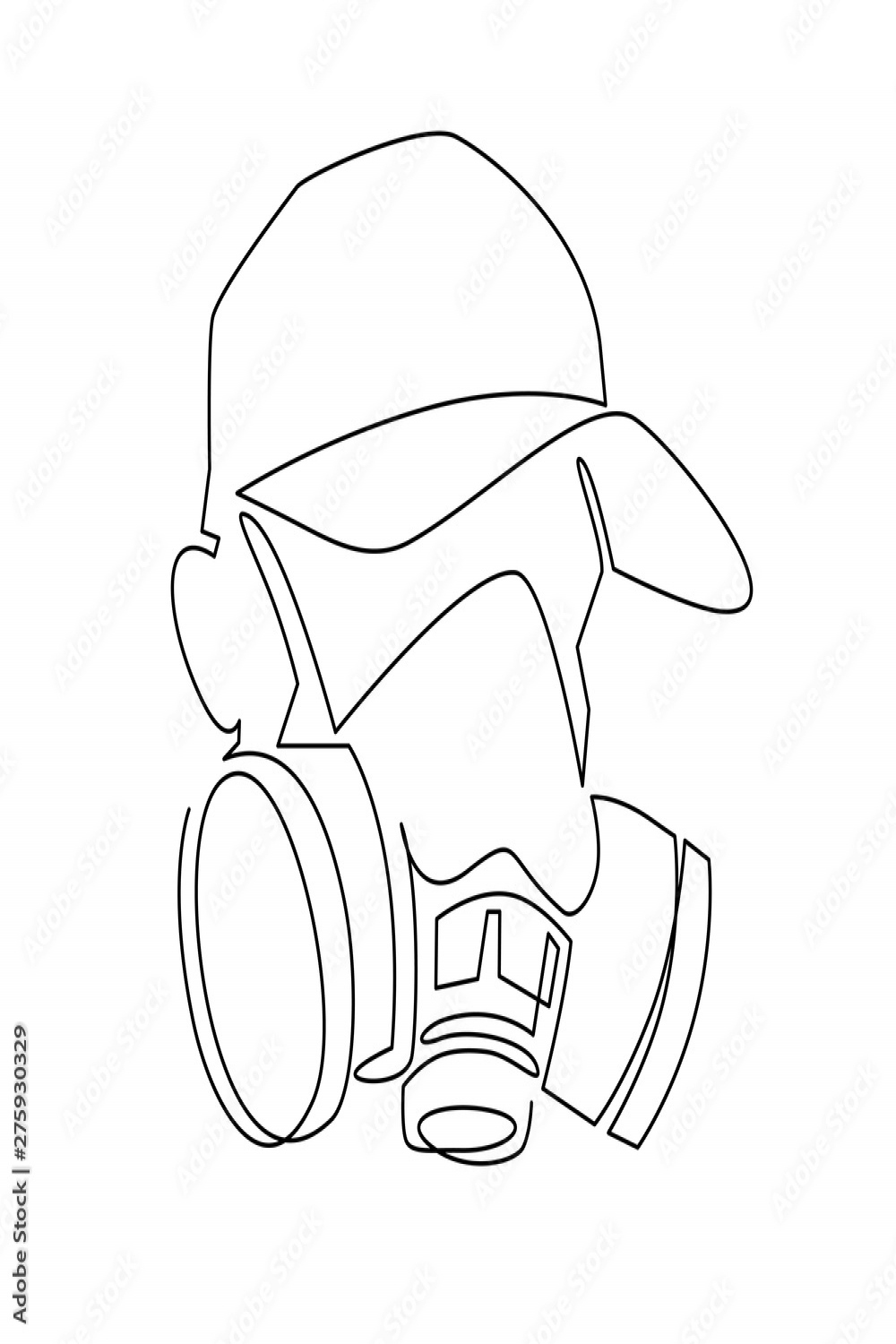 Continuous one line drawing respirator mask illustartion