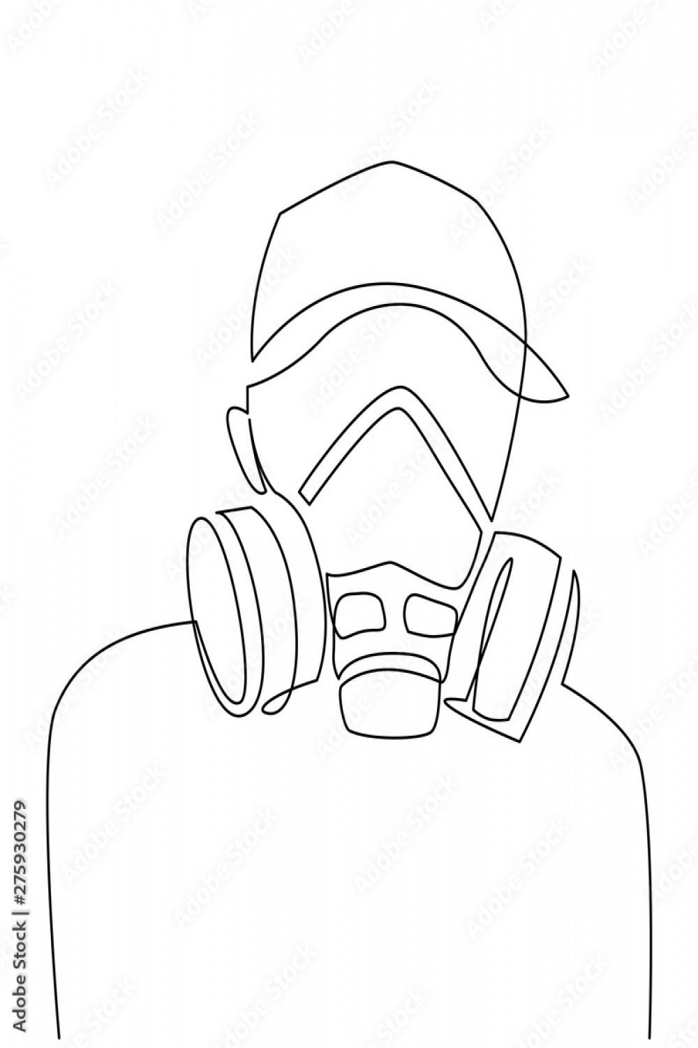 Continuous one line drawing respirator mask illustartion