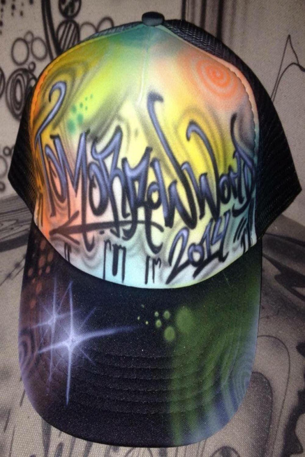 Custom Airbrush Trucker Mesh Cap Hat Graffiti Your Name - Etsy