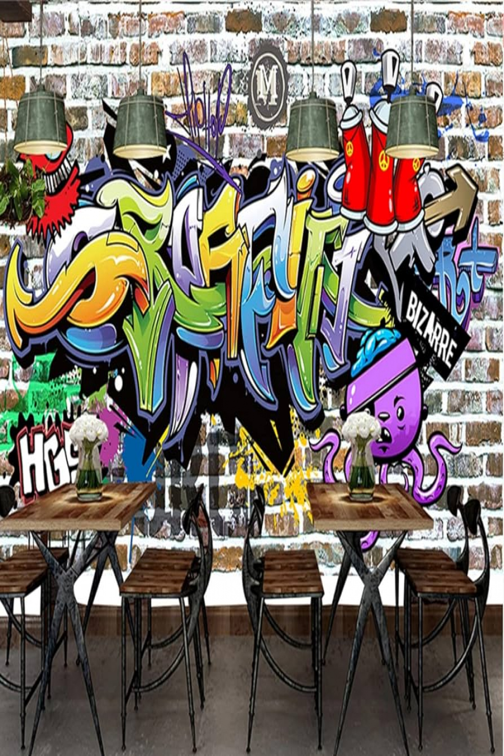 D Handgemalte Street Graffiti Brick Wall Wandbild Fototapete Ktv Bar Cafe  Restaurant Poster Art Wall-50 * Cm