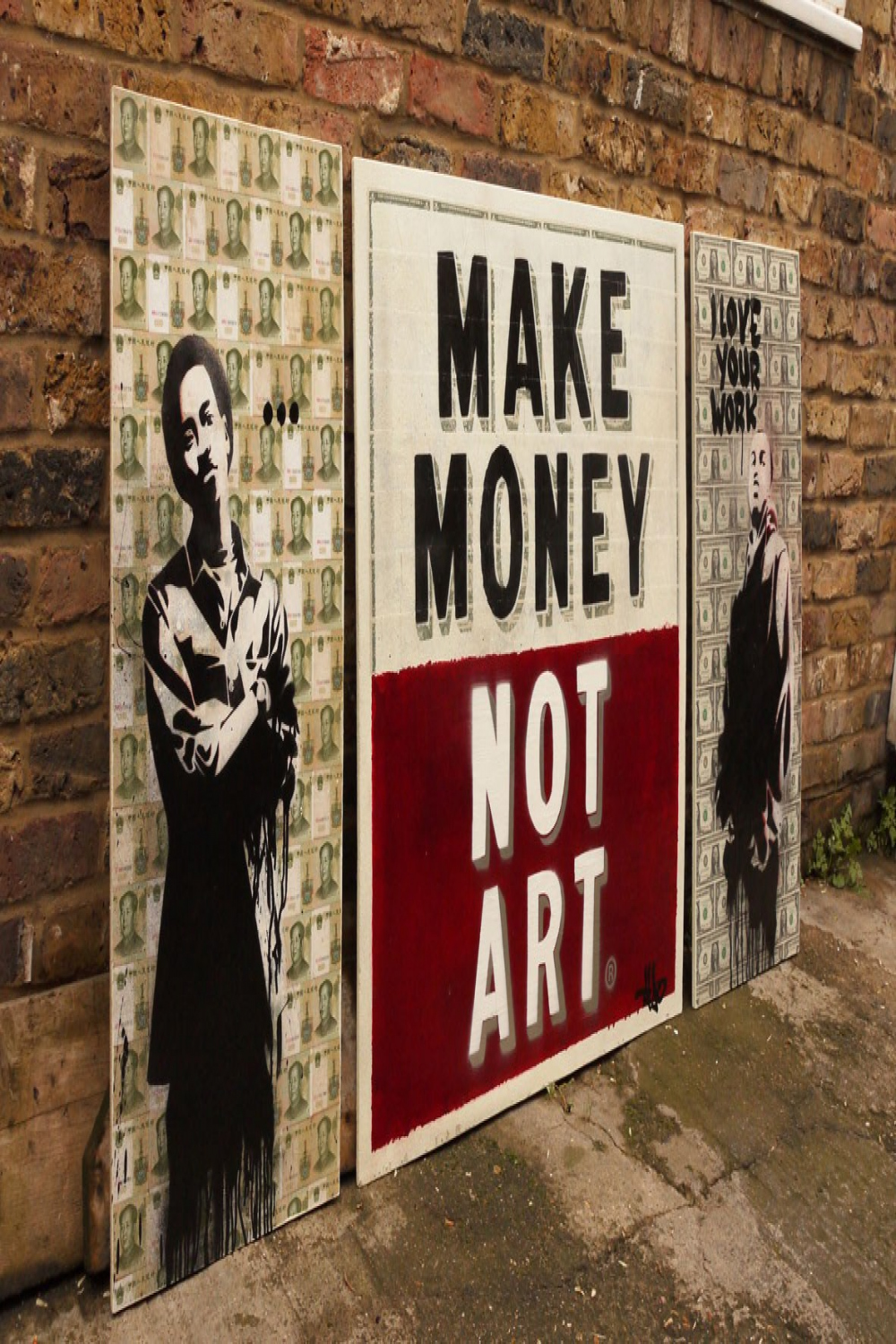 D Spray Painted Banknotes Triptych Gangster Graffiti Mural