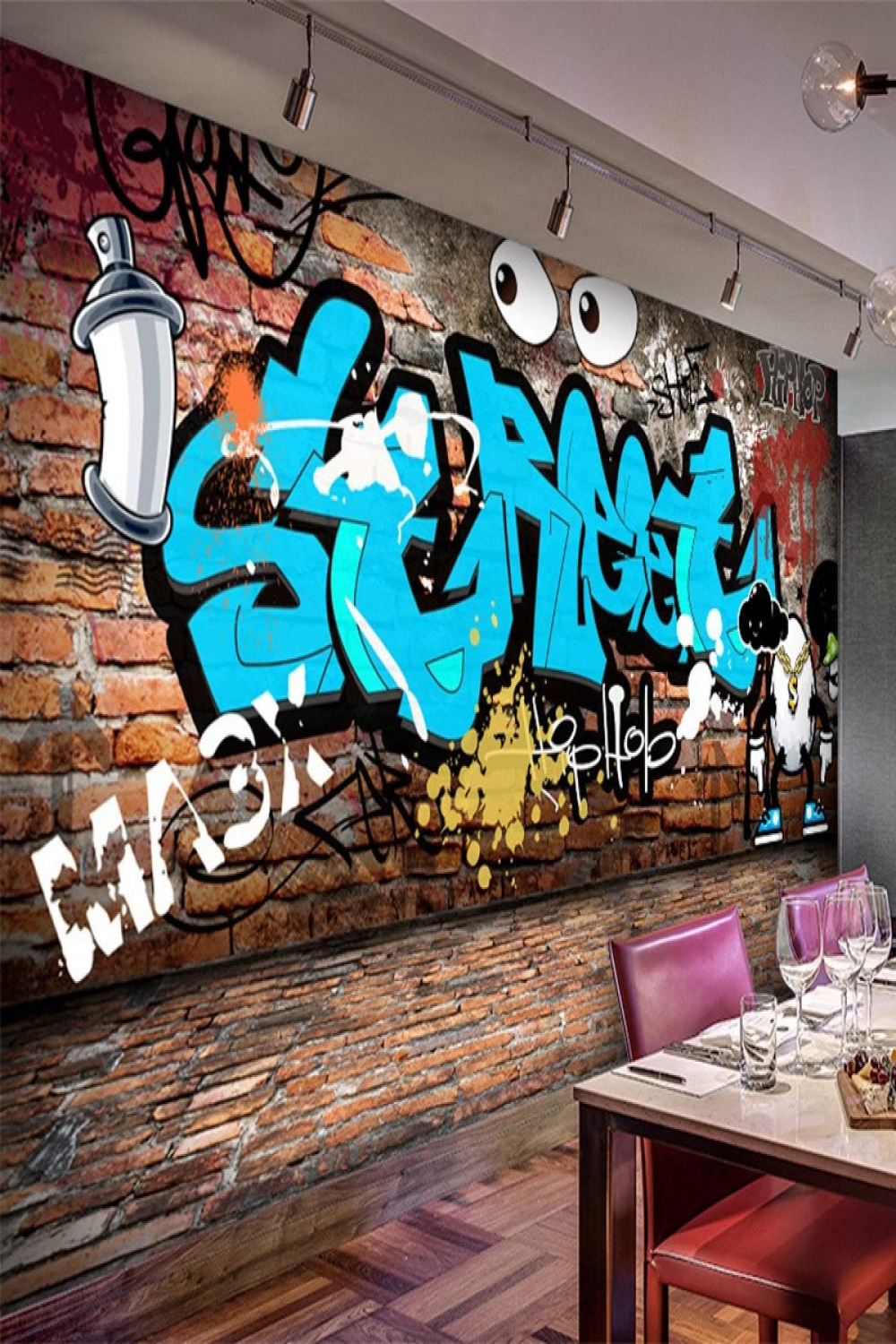 D Stereo Street Graffiti Brick Wallpaper Children Cartoon Kids Bedroom KTV  Bar Restaurant Cafe Backdrop Wall Mural Home Decor,xcm