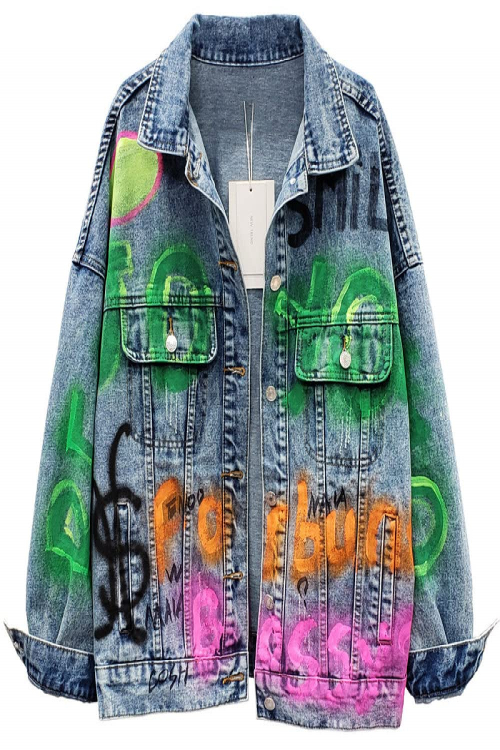 Denim Jacket for Women - Fashion Graffiti Letter Print Washed