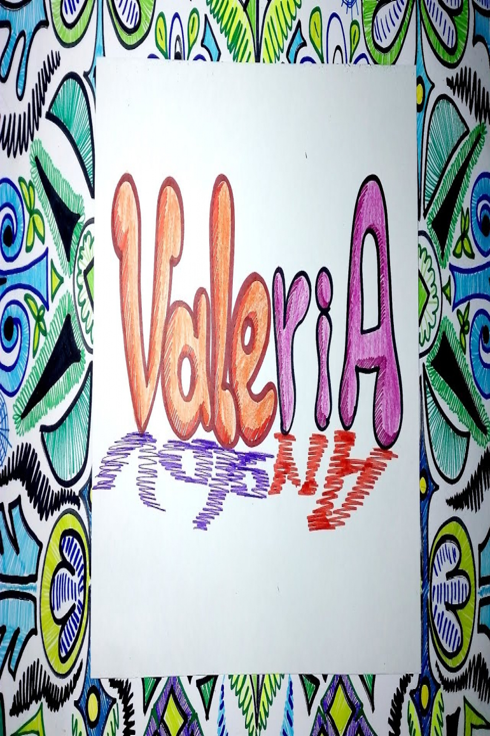 Dibuja las letras de VALERIA con estilo y colores graffiti