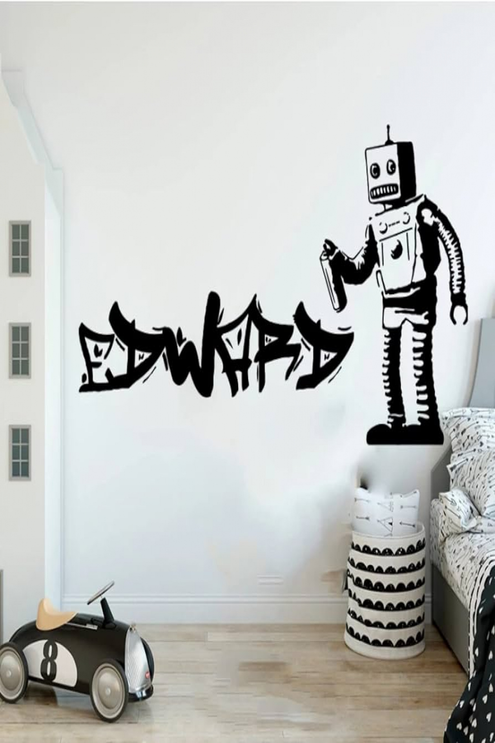 DIY Wall Sticker Custom Name Barcode Robot Graffiti Street Art Vinyl Home  Decor  x  cm Wall Tattoo Sticker Home Interior Toddler Room