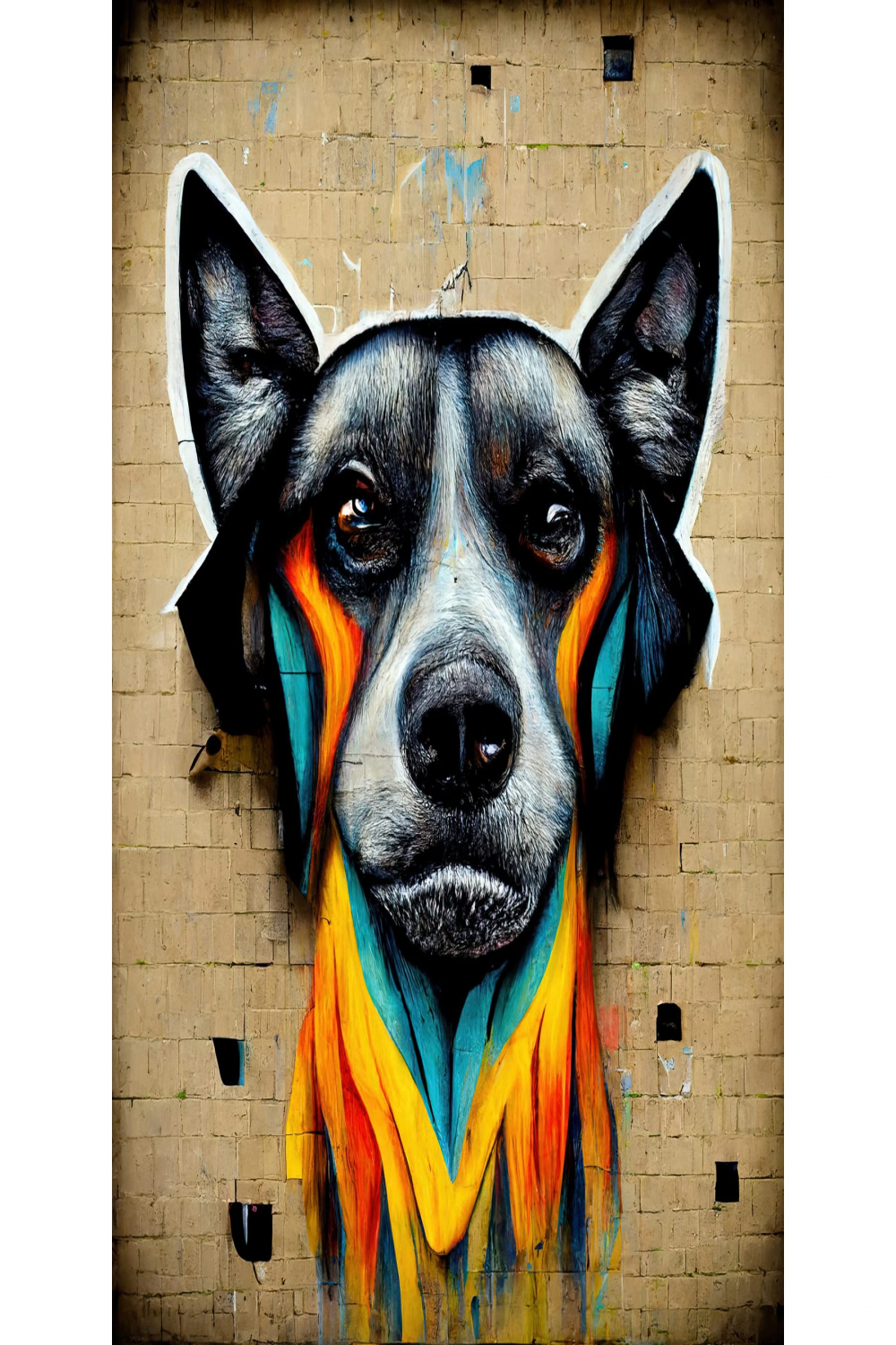 Doppelganger LTD Graffiti Street Art Dog Mural Yellow Orange Teal Extra  Large XL Wall Art Poster Print