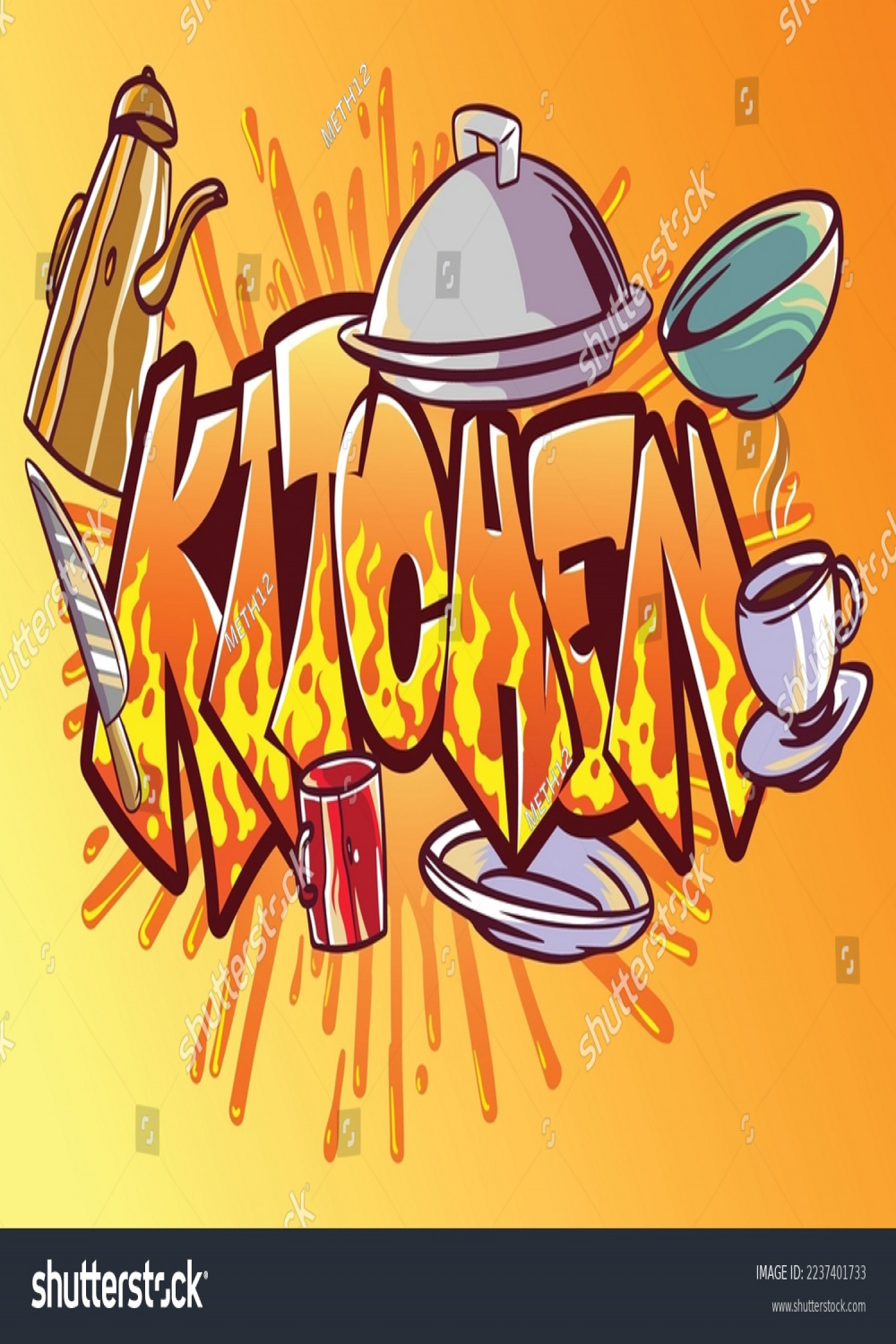 Food-Illustration mit Graffiti-Buchstaben, Tags, Wörter, Street