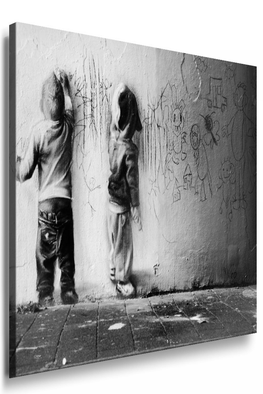 Fotoleinwand - Banksy graffiti art "Kids Painting" / AA / picture on  stretcher frame / black and white /  x  cm