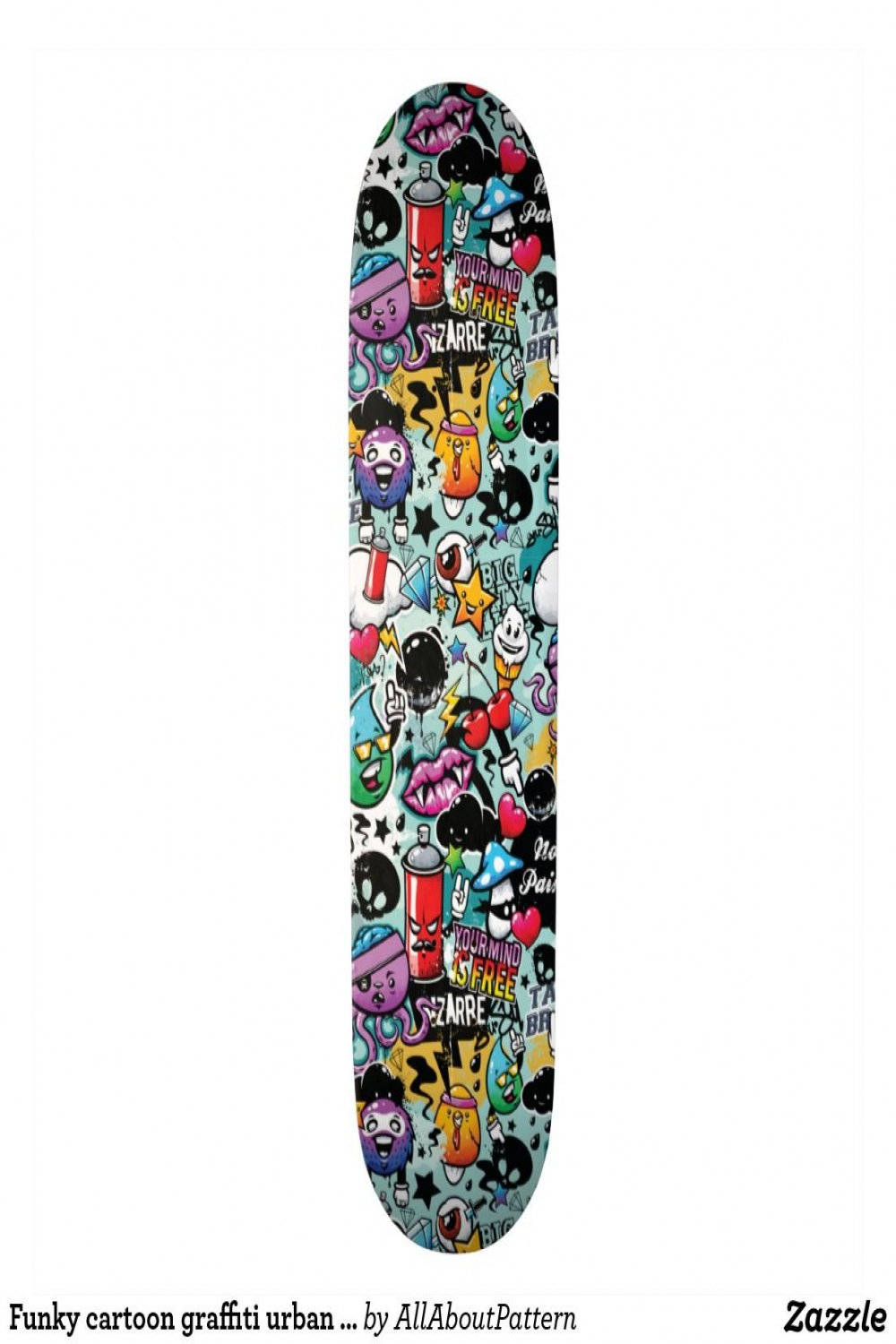 Funky cartoon graffiti urban art street pattern skateboard deck