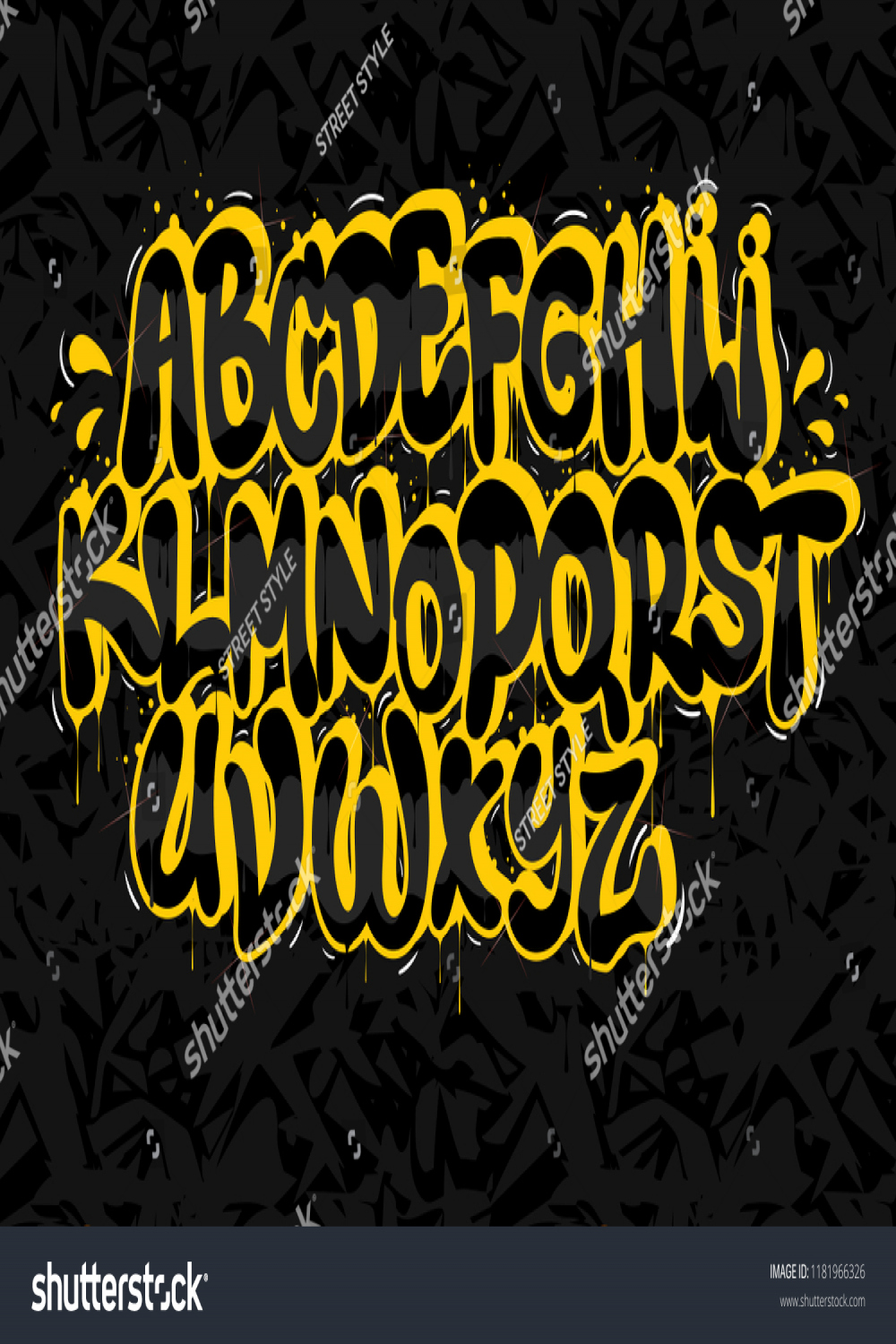 Gelbe Graffiti-Schriftart auf schwarzem Hintergrund: Stock