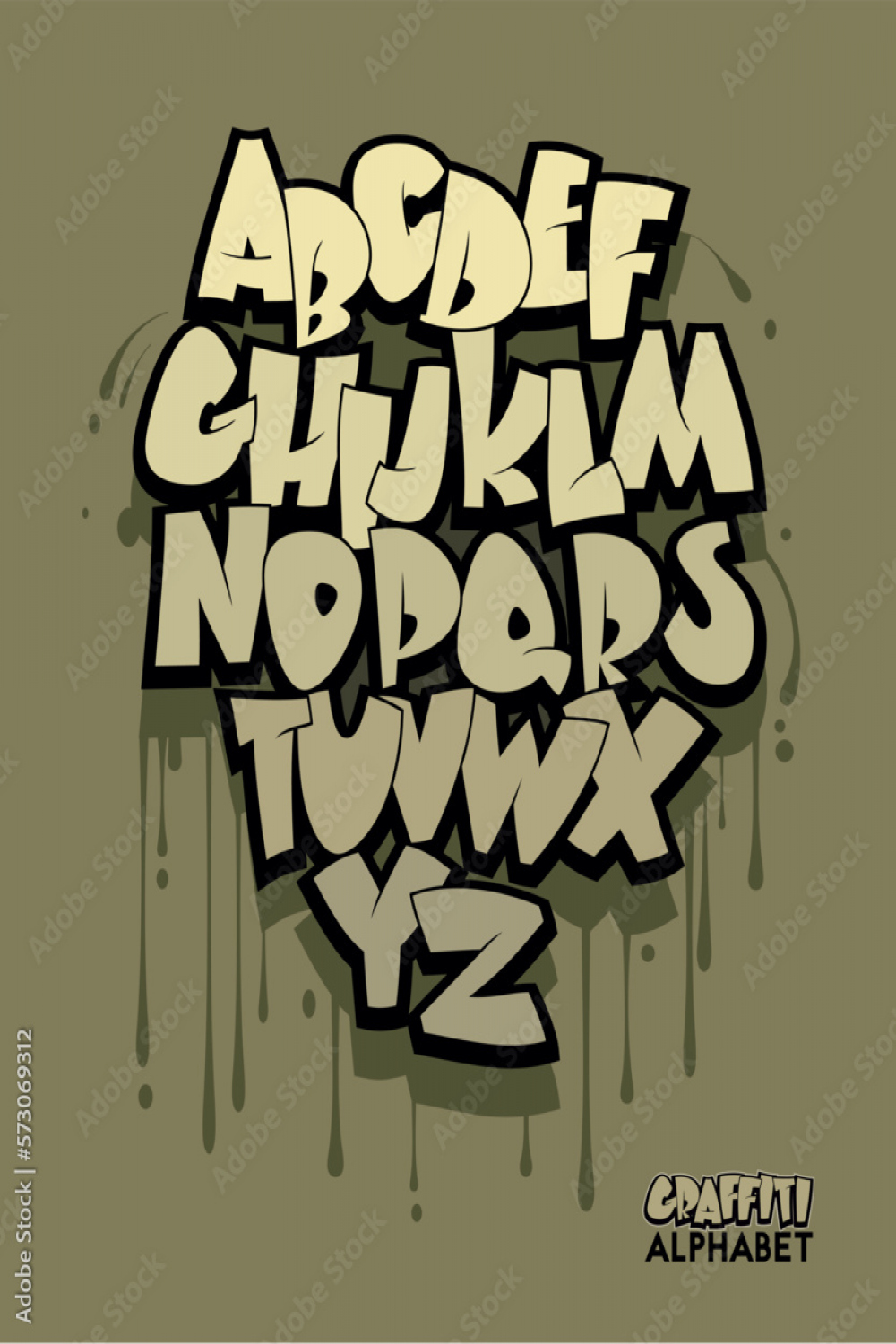 Graffiti alphabet. Comic style hand drawn lettering