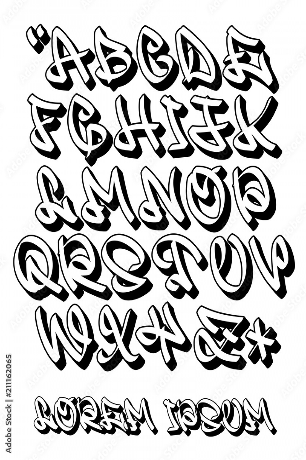 Graffiti alphabet D- Hand written - Vector font Stock