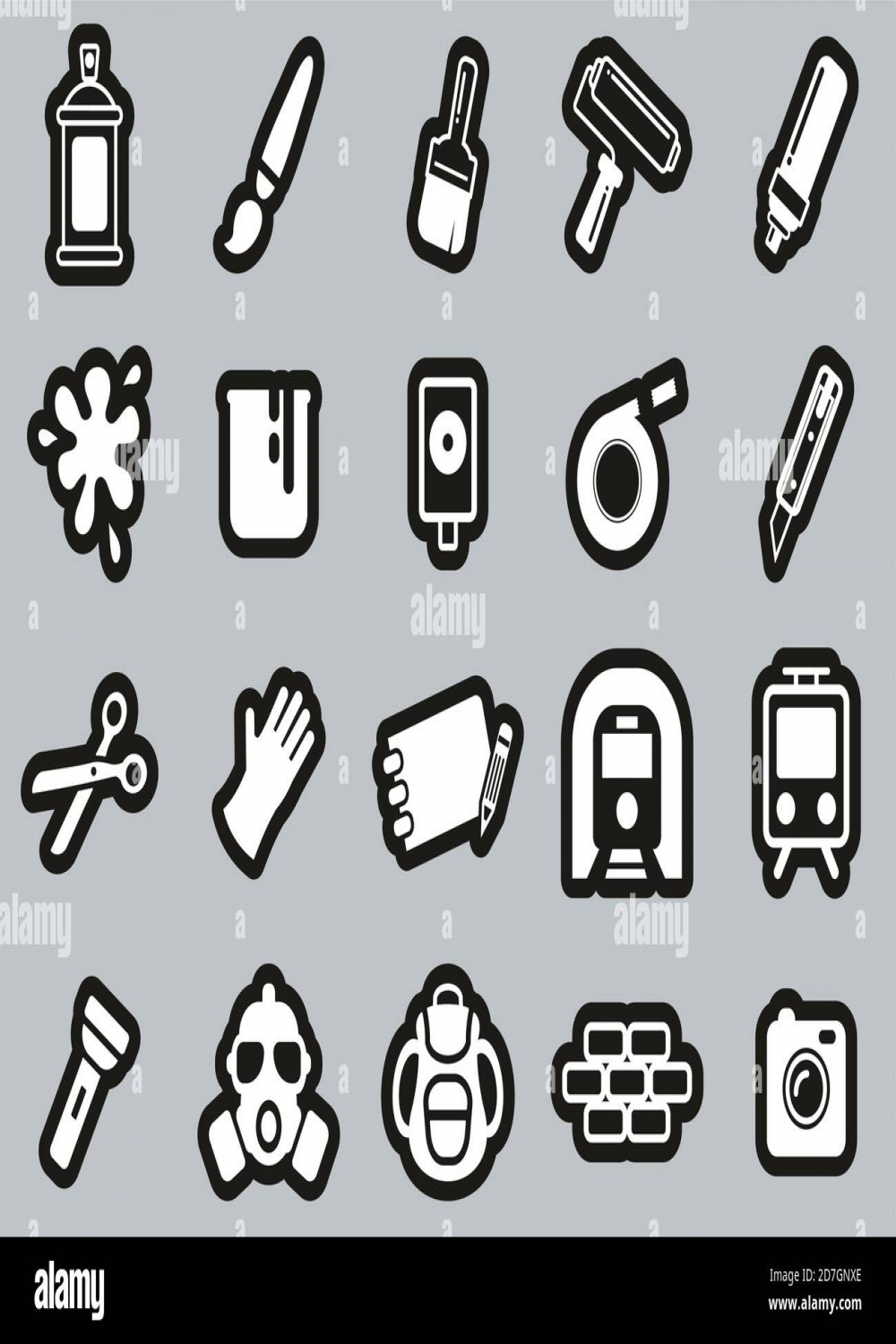 Graffiti Art & Street Art Icons White On Black Sticker Set Big