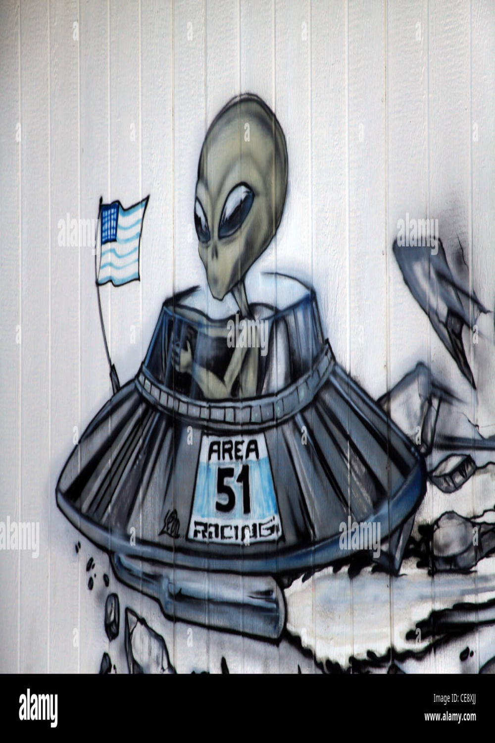 graffiti art of a alien space ship at Rachel Nevada Stock Photo