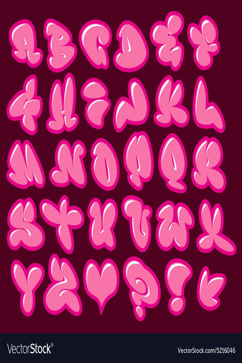 graffiti bubble gum pink fonts with gloss and color outline