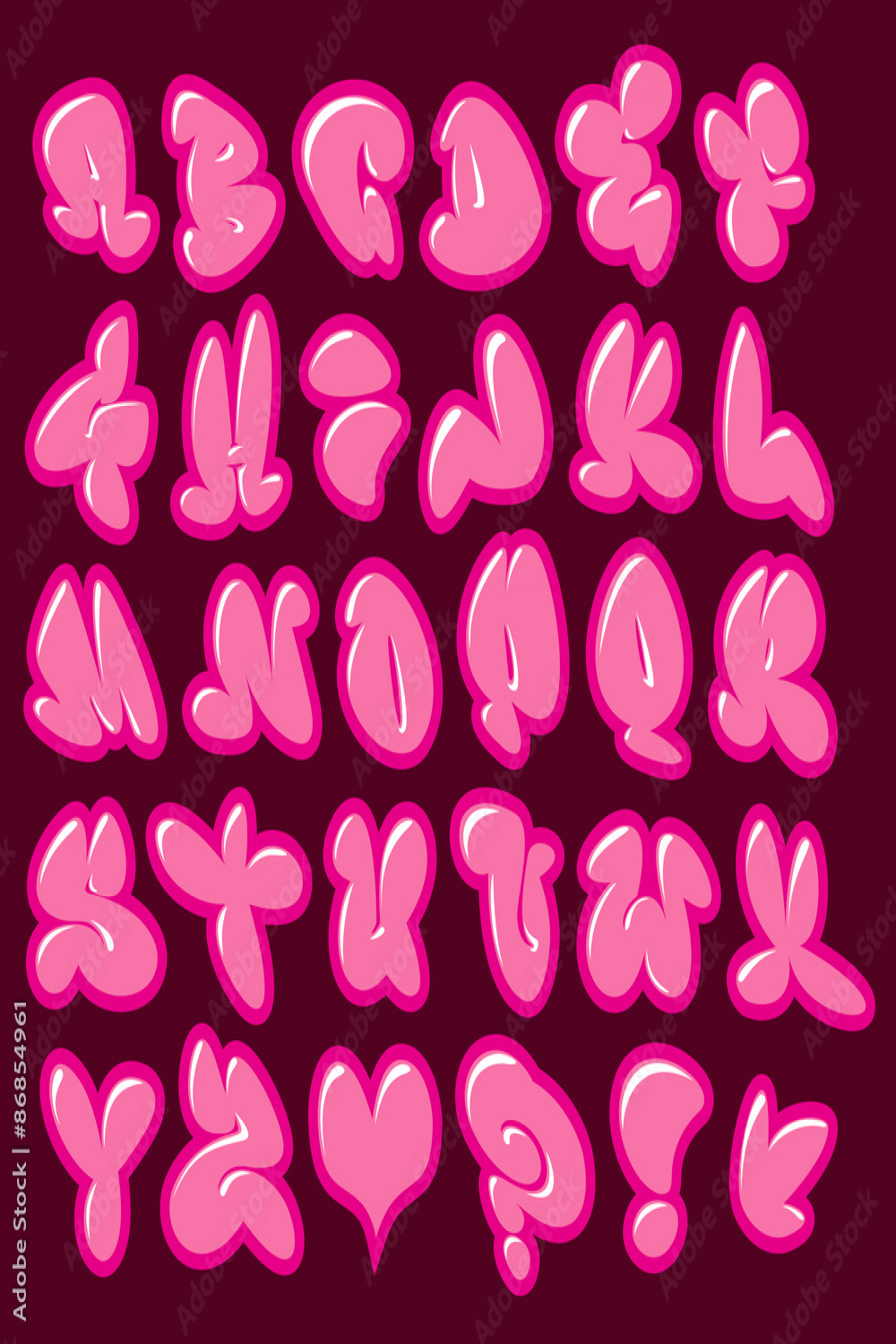 graffiti bubble gum pink vector fonts with gloss and color outli