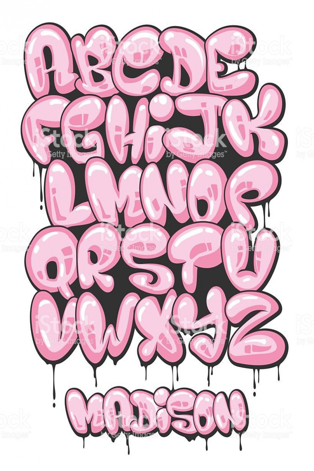 Graffiti bubble shaped alphabet set