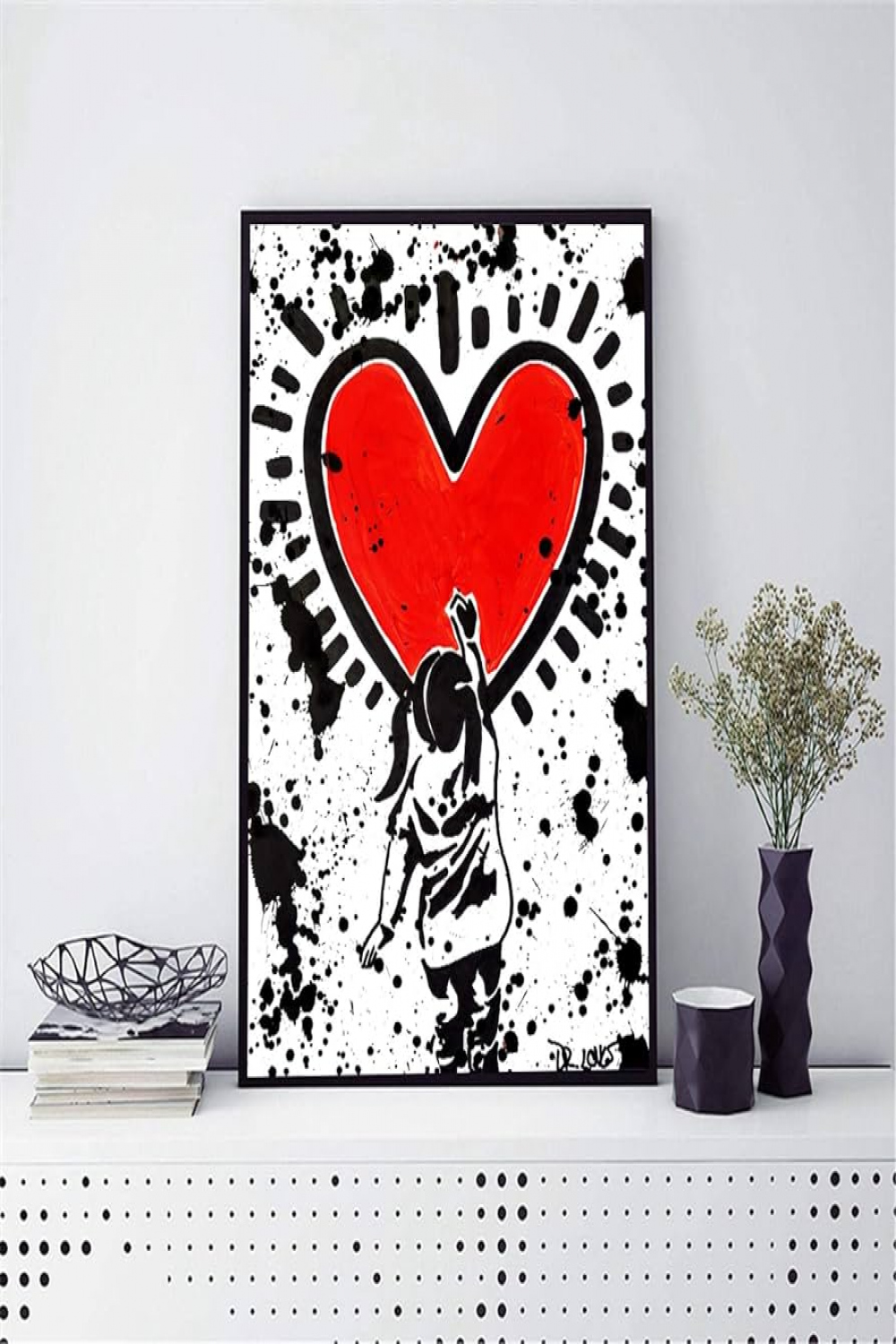 Graffiti Canvas Painting Girl Draw Red Heart Love Painting Art