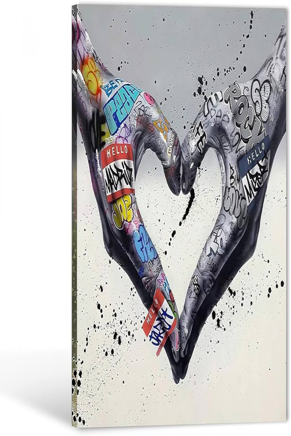 Graffiti Canvas Wall Art - Heart Shaped Gestures Picture Graffiti