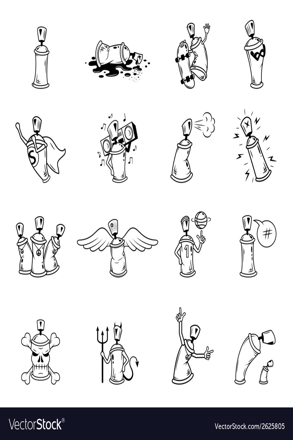 Graffiti characters icons set Royalty Free Vector Image