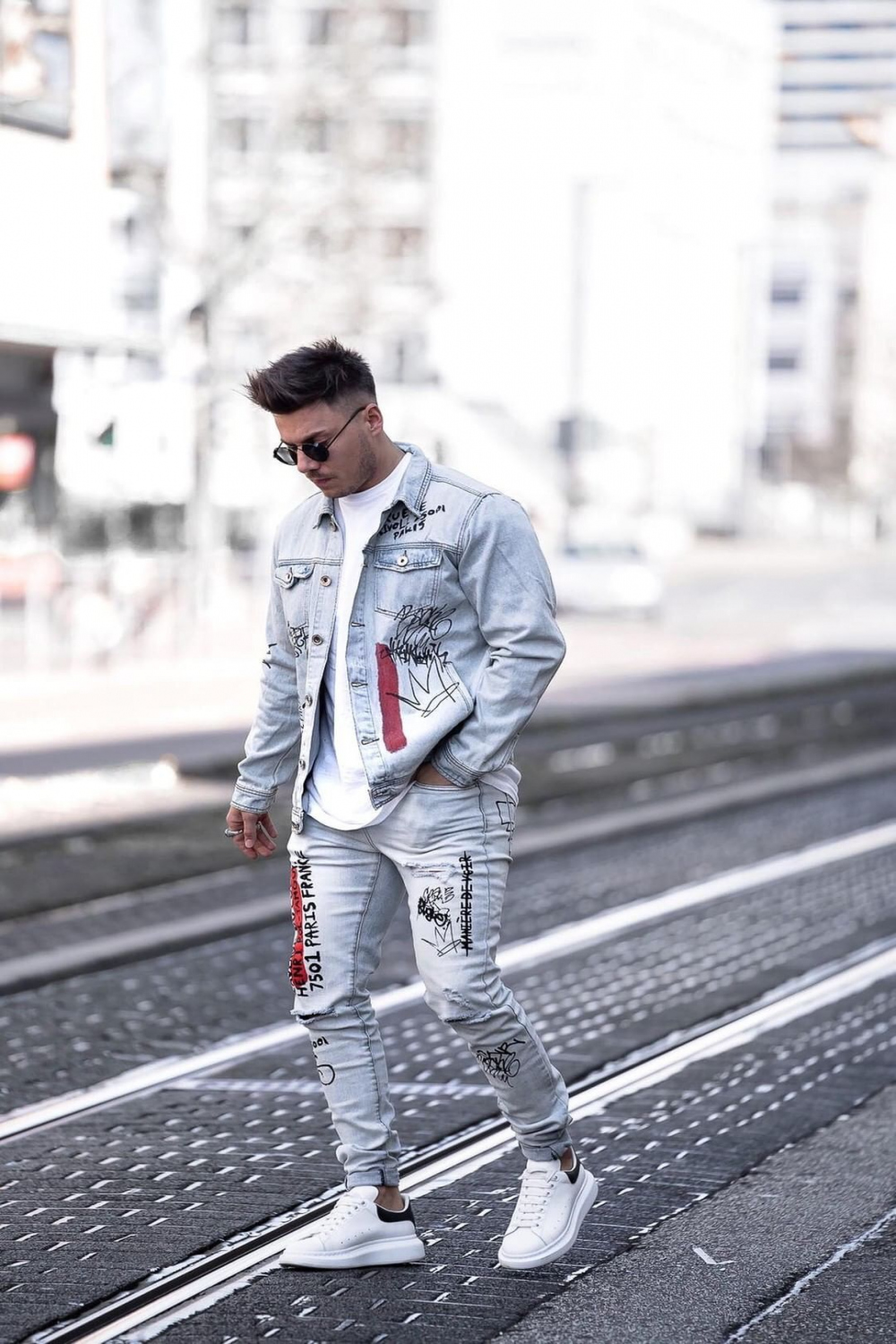 Graffiti Denim Jacket and Jeans  Streetwear men outfits, Mens