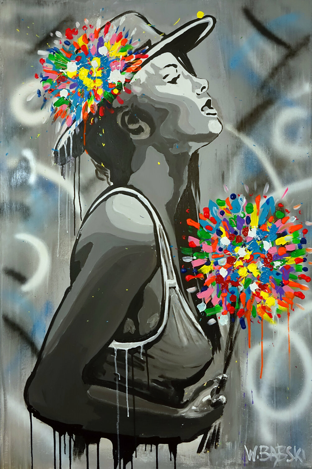 Graffiti Girl - Wojtek Babski - Acryl, Farbspray auf Leinwand