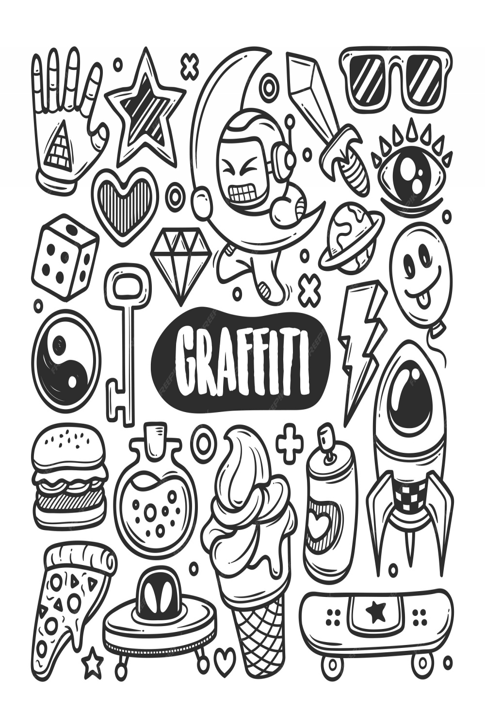 Graffiti hand gezeichnete doodle färbung  Premium-Vektor