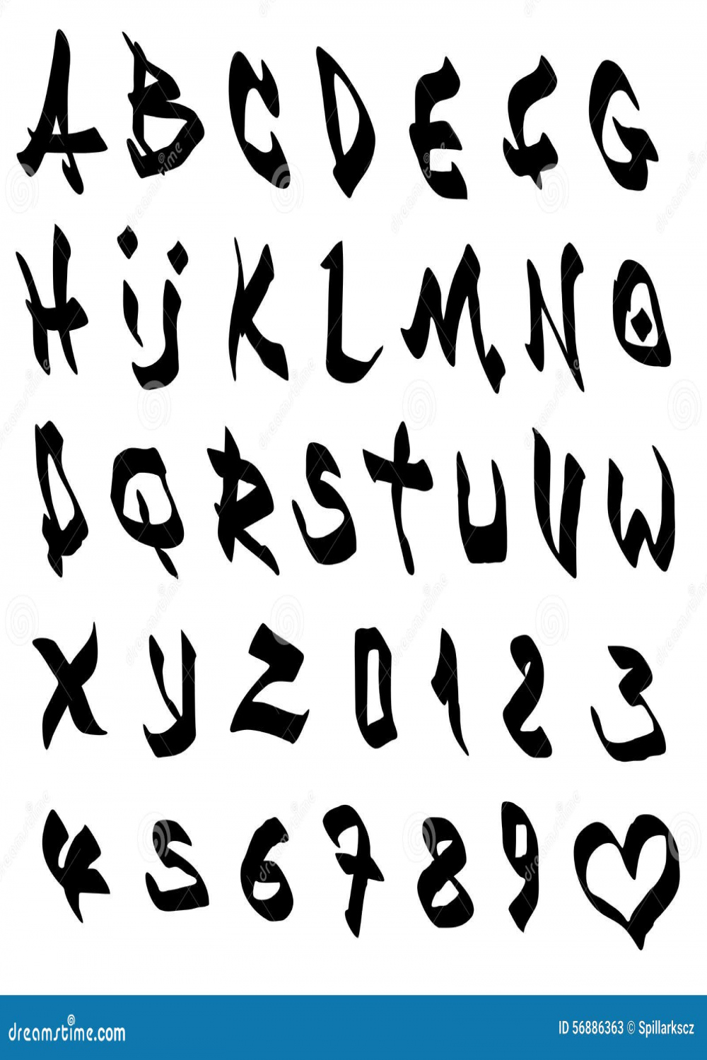 Graffiti Marker Font and Number Alphabet Over White Stock Vector