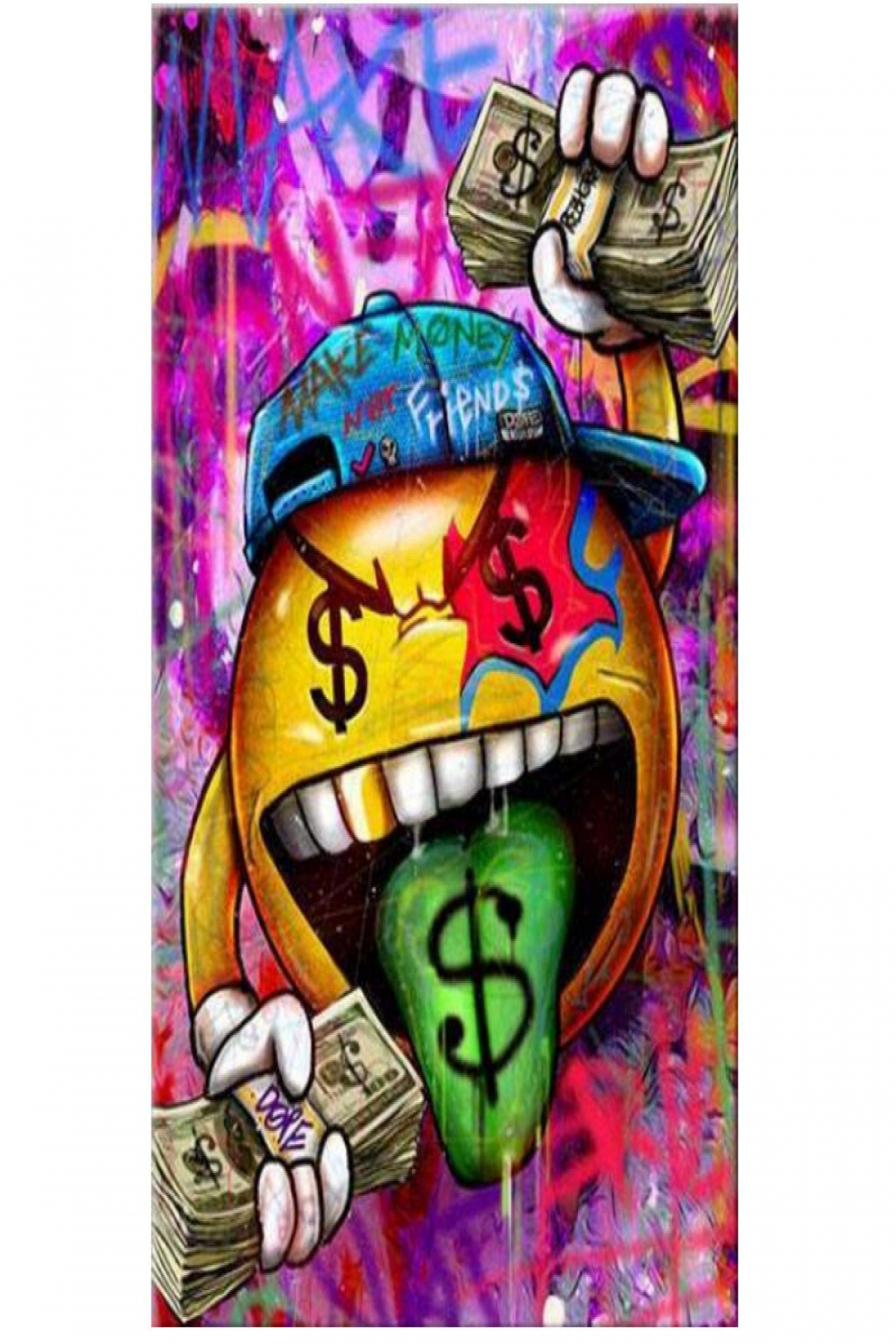 Graffiti Money Dollar Tongue Oil Painting on Canvas Cartoon Wall