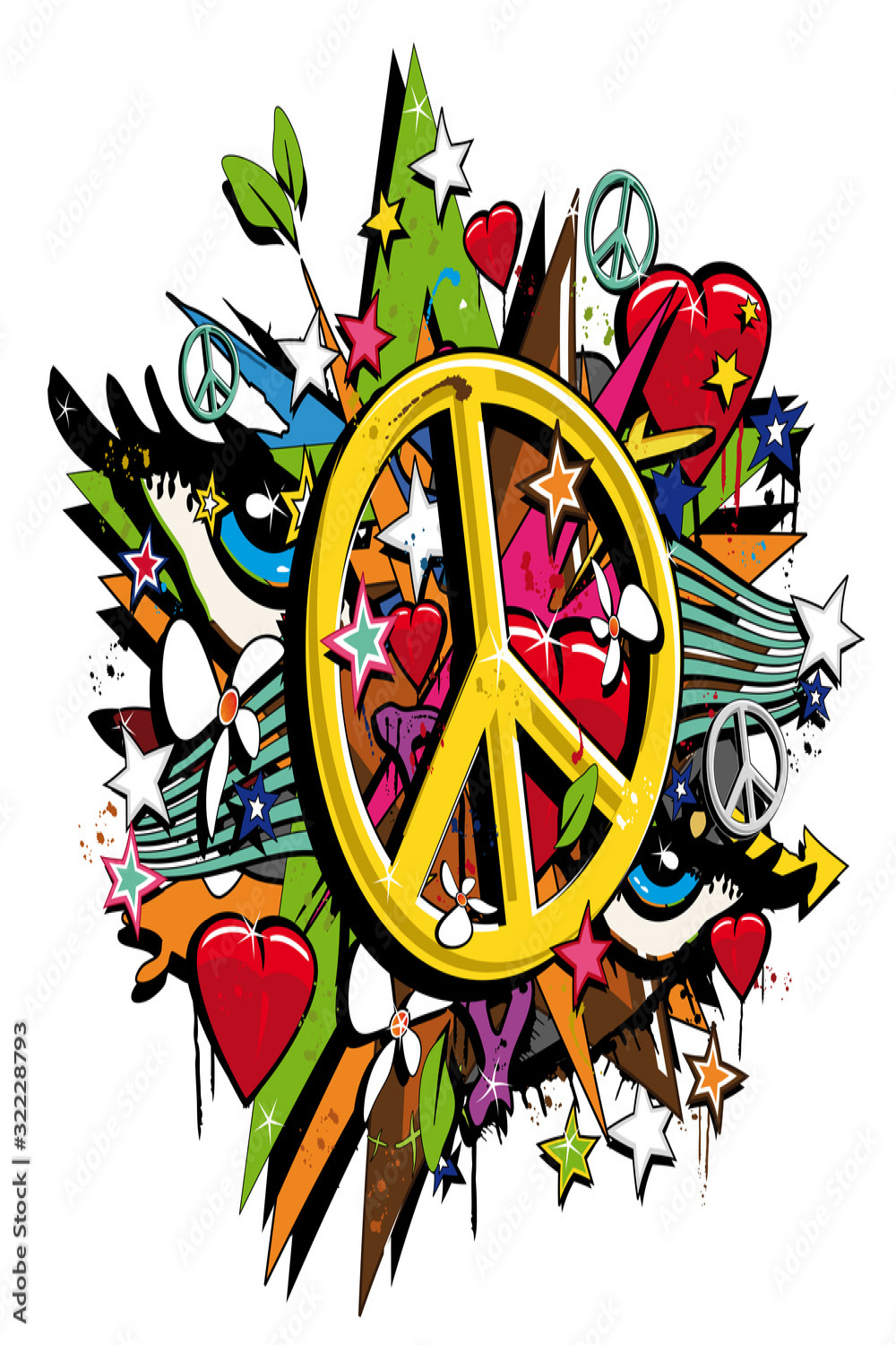 Graffiti Peace and Love symbol pop art illustration Stock