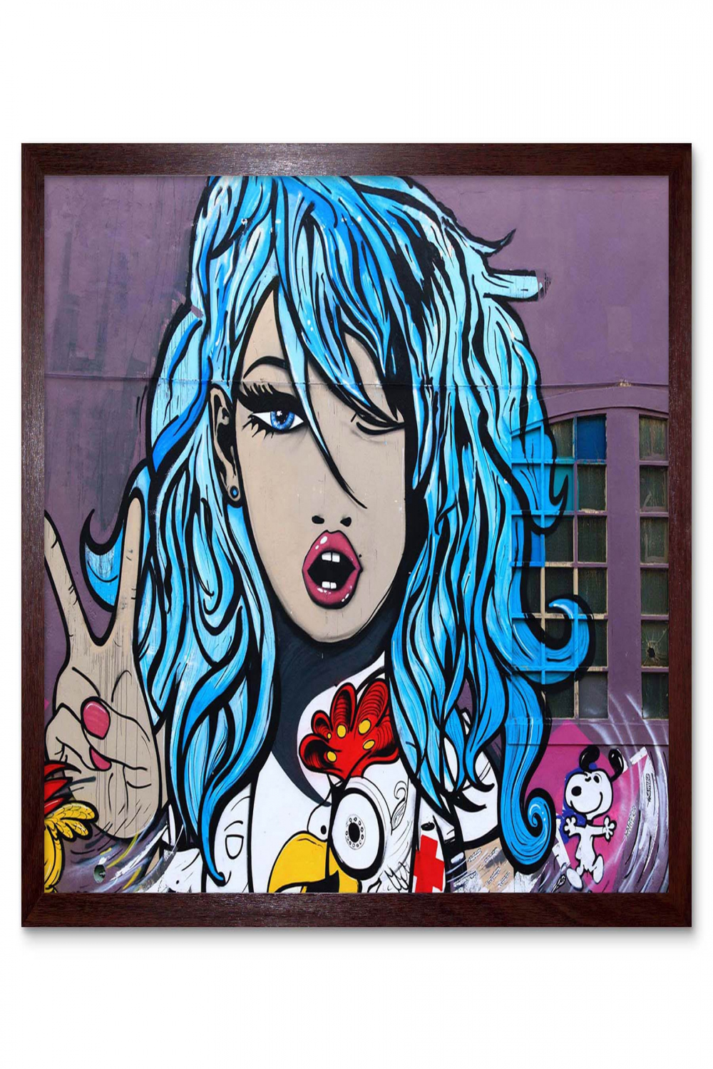 Graffiti Peace Girl Blue Hair Street Art Print Framed Poster Wall Decor  X