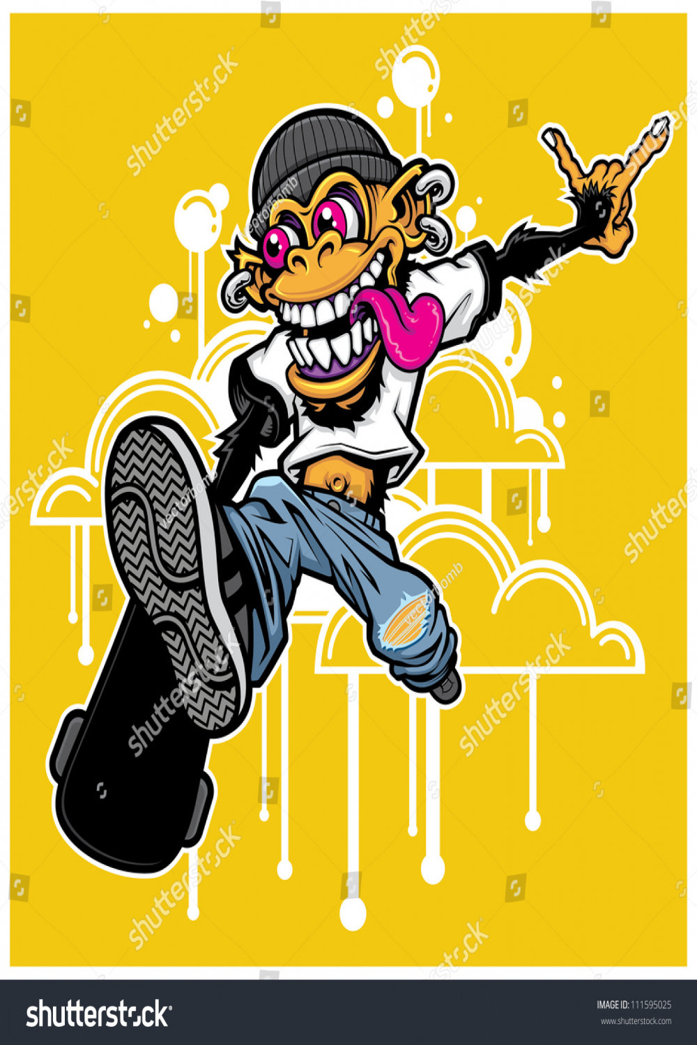 Graffiti Style Skateboarding Monkey Vector Illustration: Stock