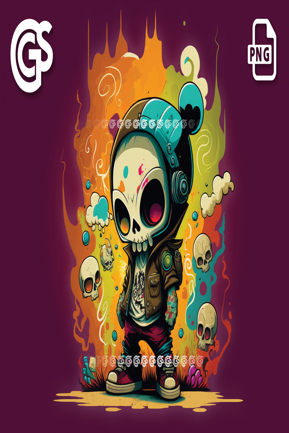 Graffiti Style Skull Boy PNG - T-Shirt digitale Datei, Chibi Charakter  Schädel, süße Sublimation Kawaii, Urban DTG Clipart