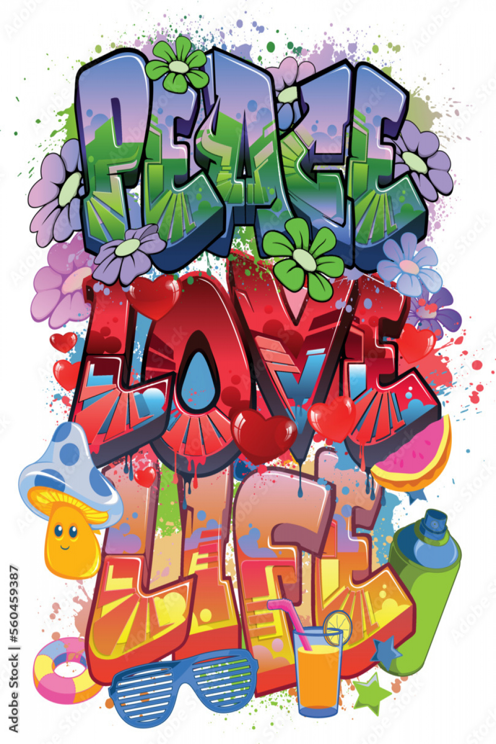 Graffiti Styled Urban Street Art Tagging Design - Peace Love Life