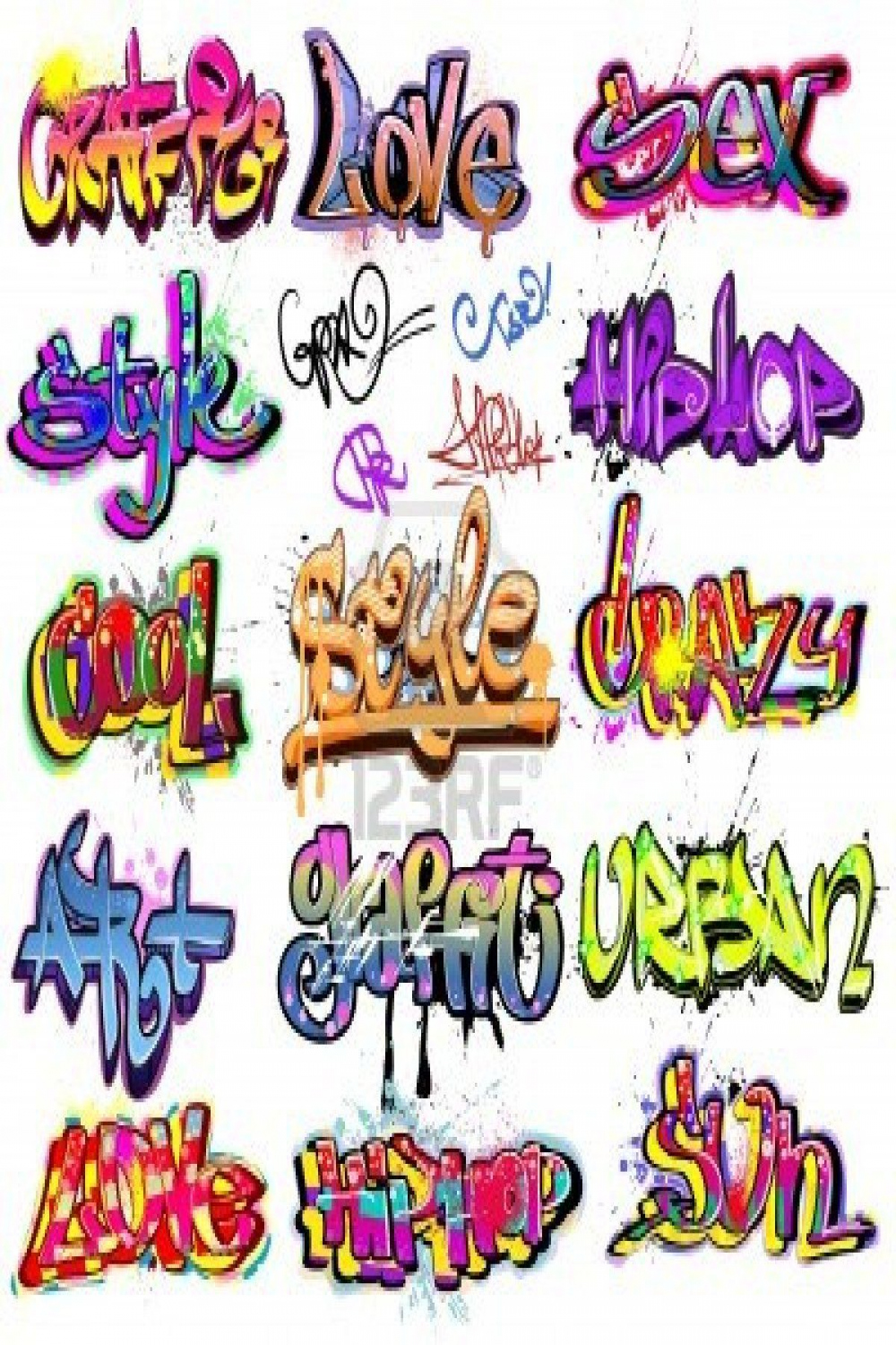 Graffiti urban art vector set  Graffiti lettering, Graffiti font