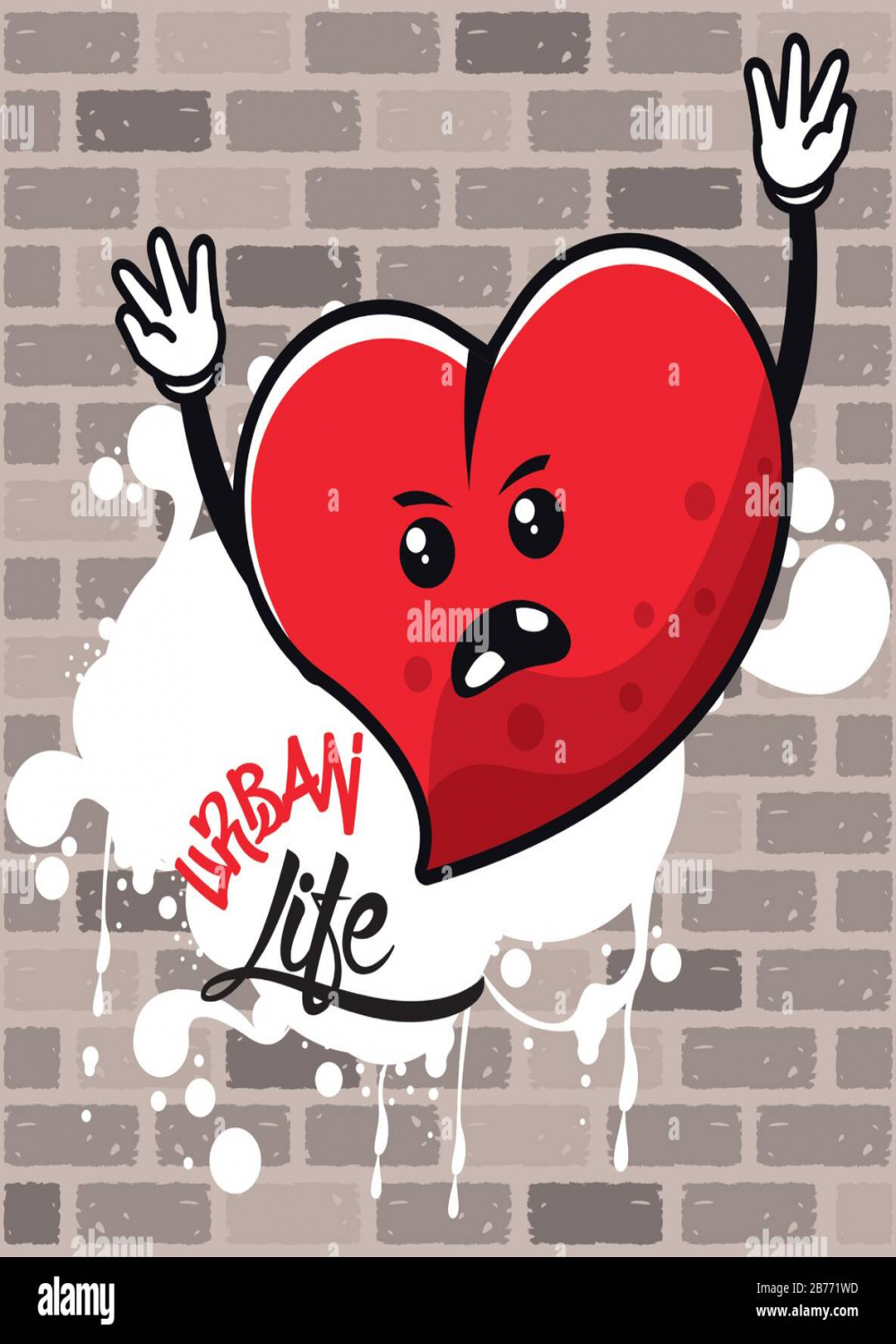 graffiti urban style poster with heart character Stock Vector